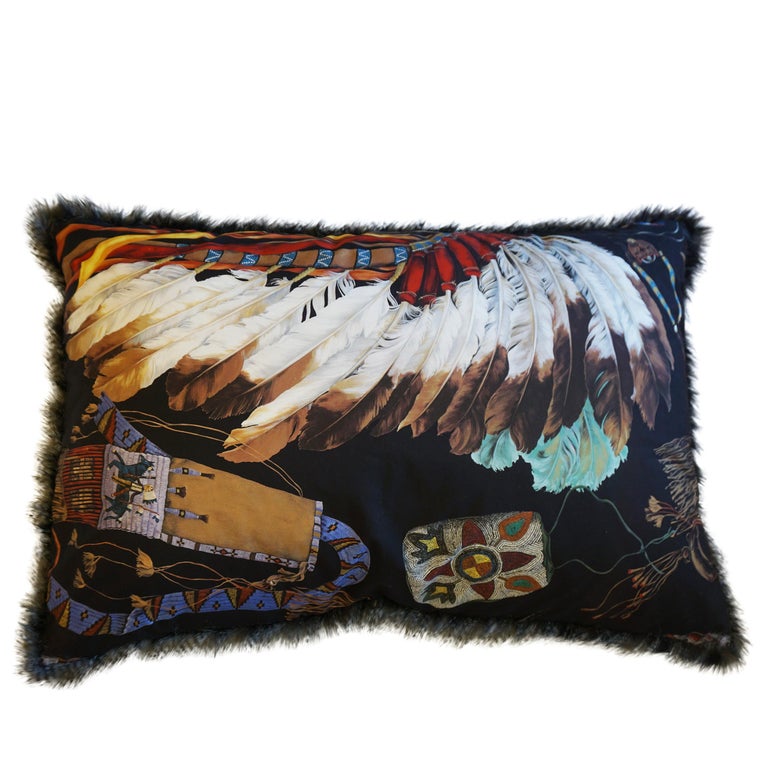 Extra Large Throw Pillows with Native American Headdress Print For Sale