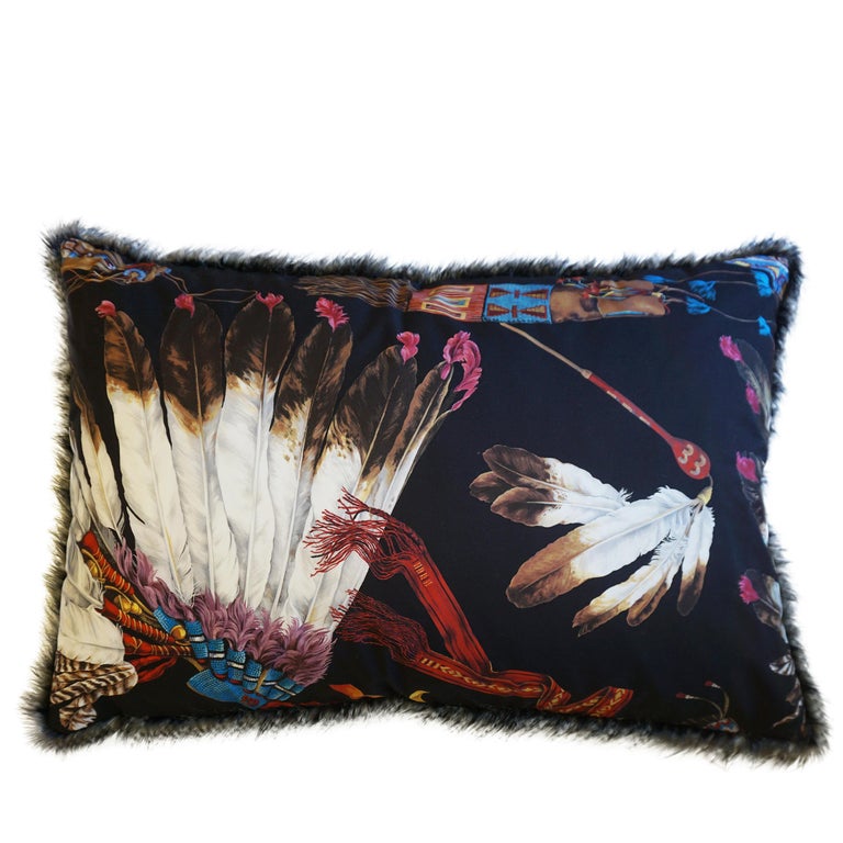Extra Large Throw Pillows with Native American Headdress Print For Sale
