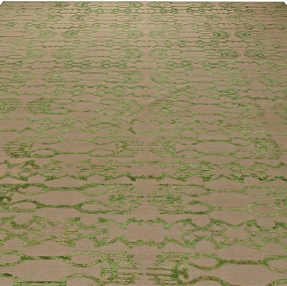 Hand-Knotted Extra Large Tibetan Rug in Pinky Beige and Green by Doris Leslie Blau For Sale
