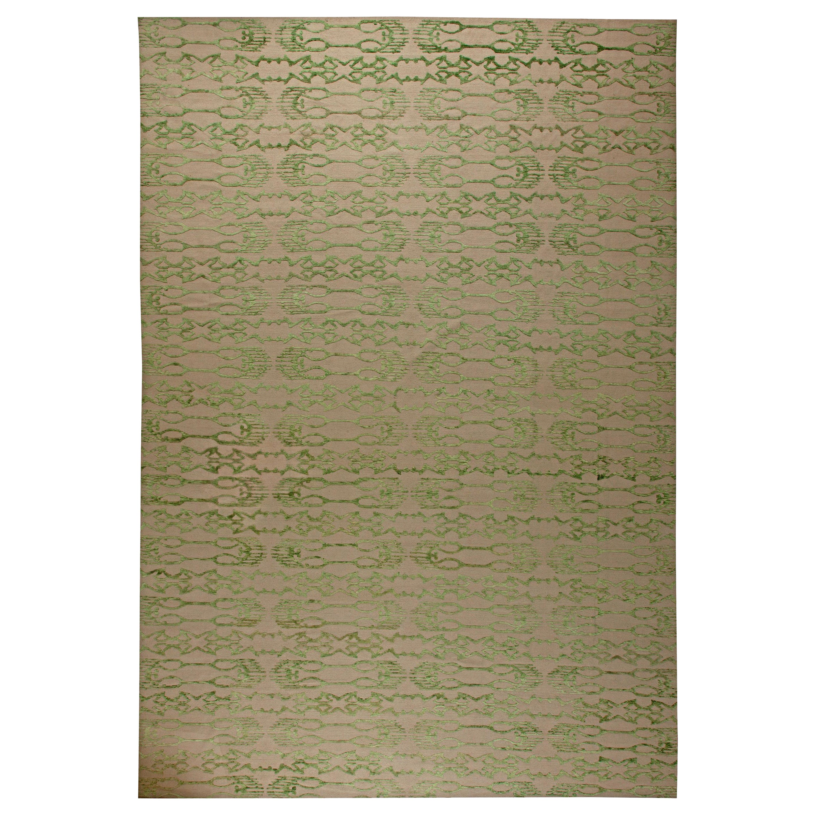 Extra Large Tibetan Rug in Pinky Beige and Green by Doris Leslie Blau For Sale