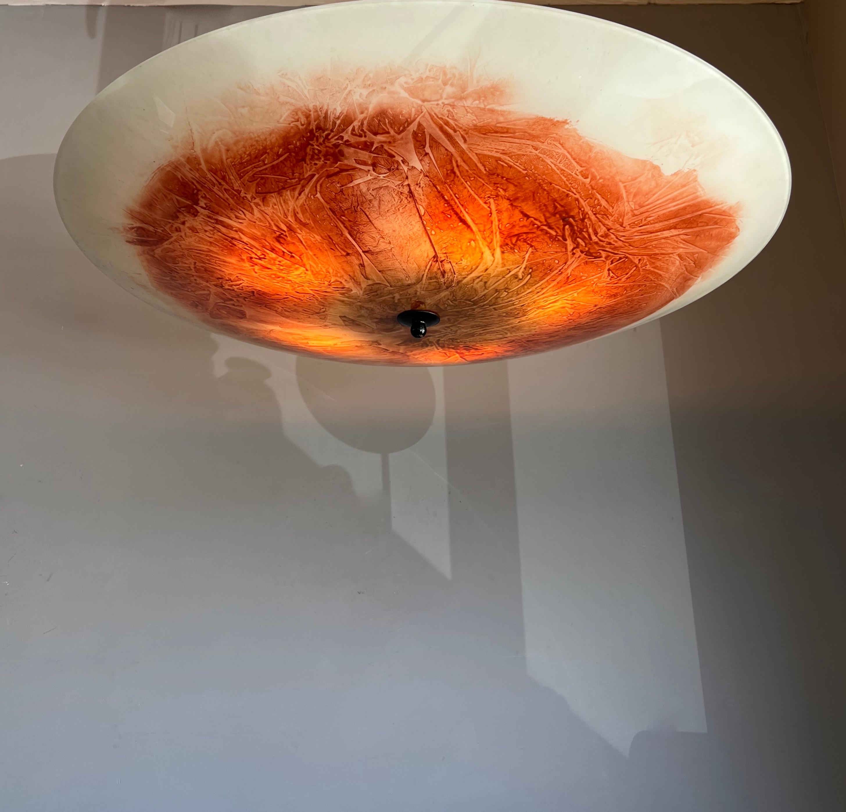 Extra Large & Top Quality Midcentury Red, Orange and White Glass Art Flush Mount For Sale 6