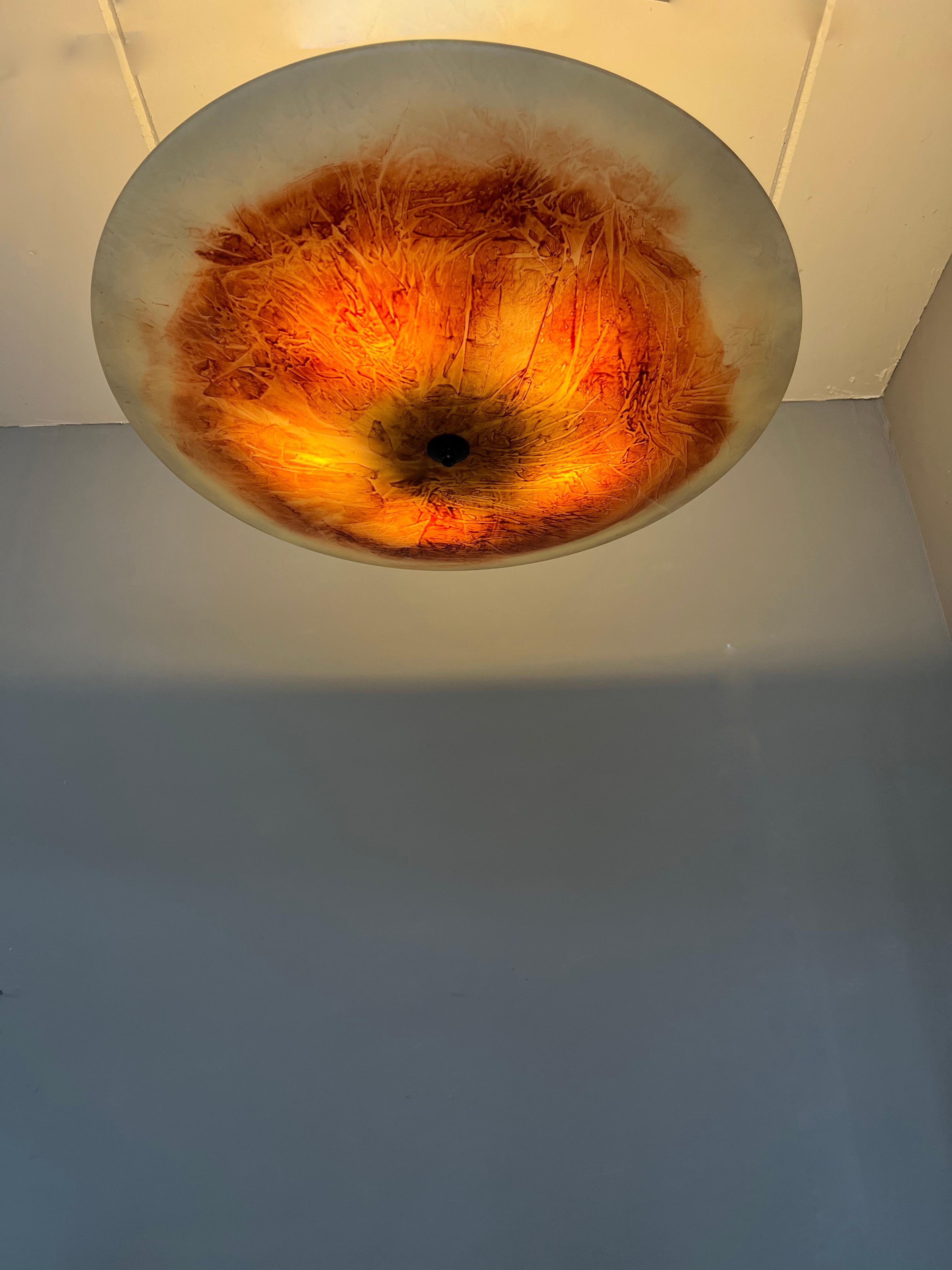 Extra Large & Top Quality Midcentury Red, Orange and White Glass Art Flush Mount For Sale 10