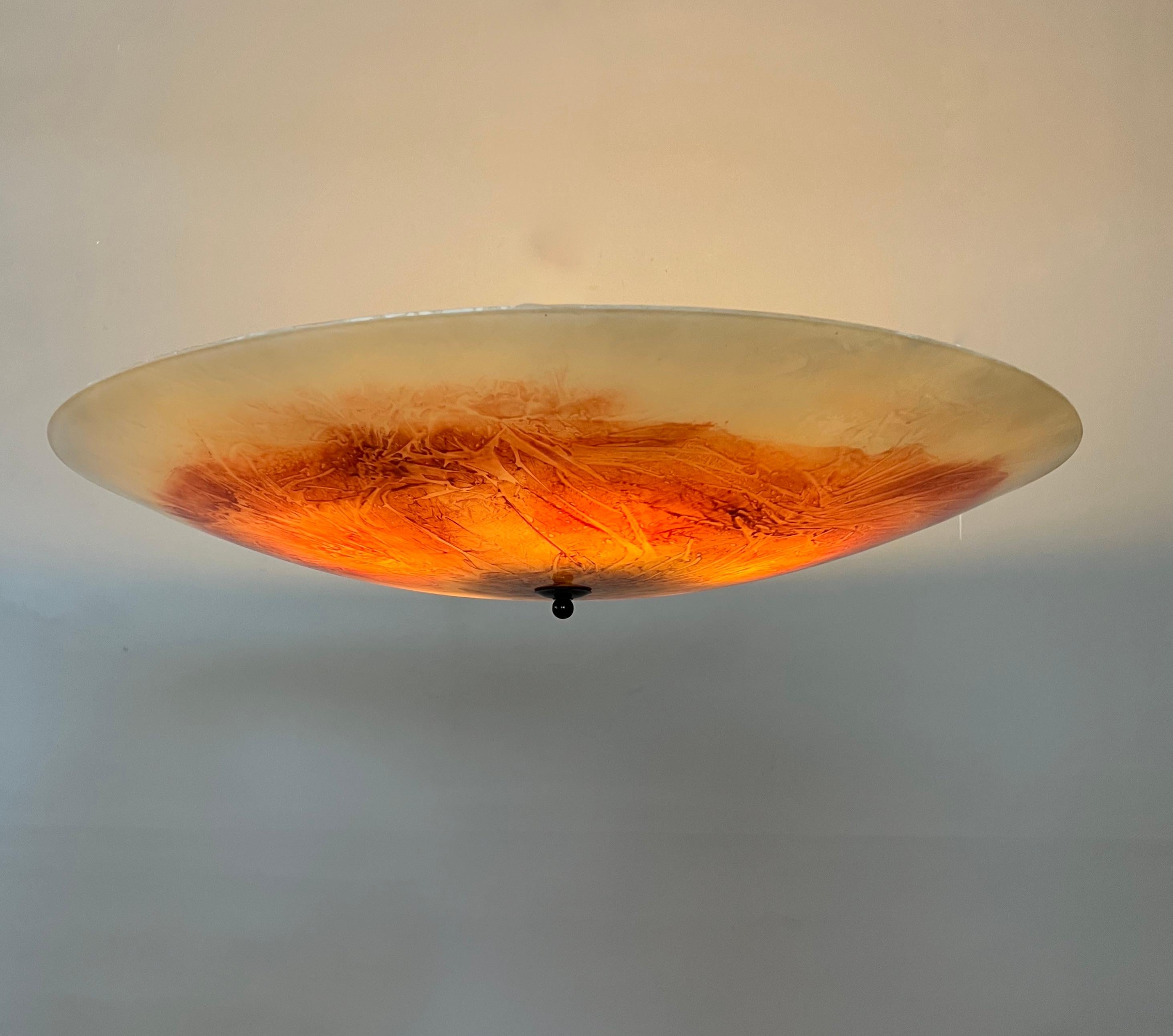 20th Century Extra Large & Top Quality Midcentury Red, Orange and White Glass Art Flush Mount For Sale
