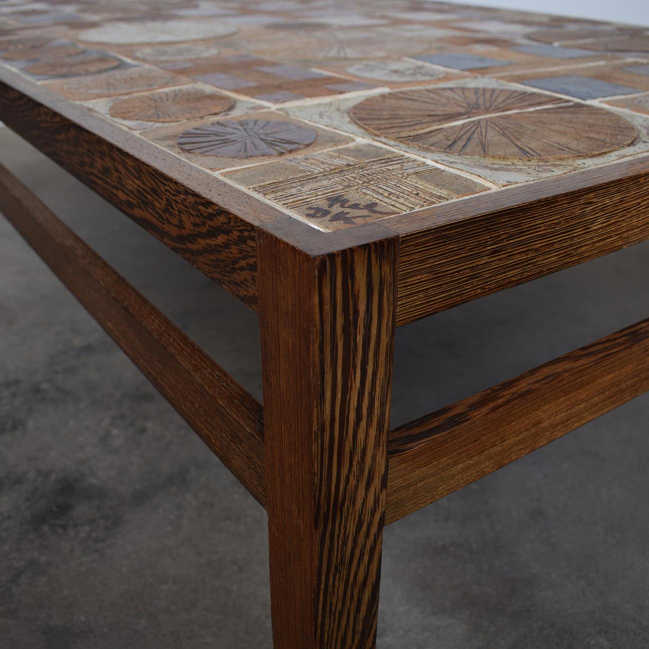 Extra Large Tue Poulsen Mosaic Ceramic Coffee Table In Wengé Wood, Danish, 1960s In Good Condition In ECHT, NL