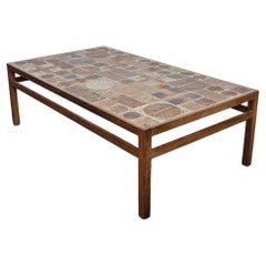 Extra Large Tue Poulsen Mosaic Ceramic Coffee Table In Wengé Wood, Danish, 1960s