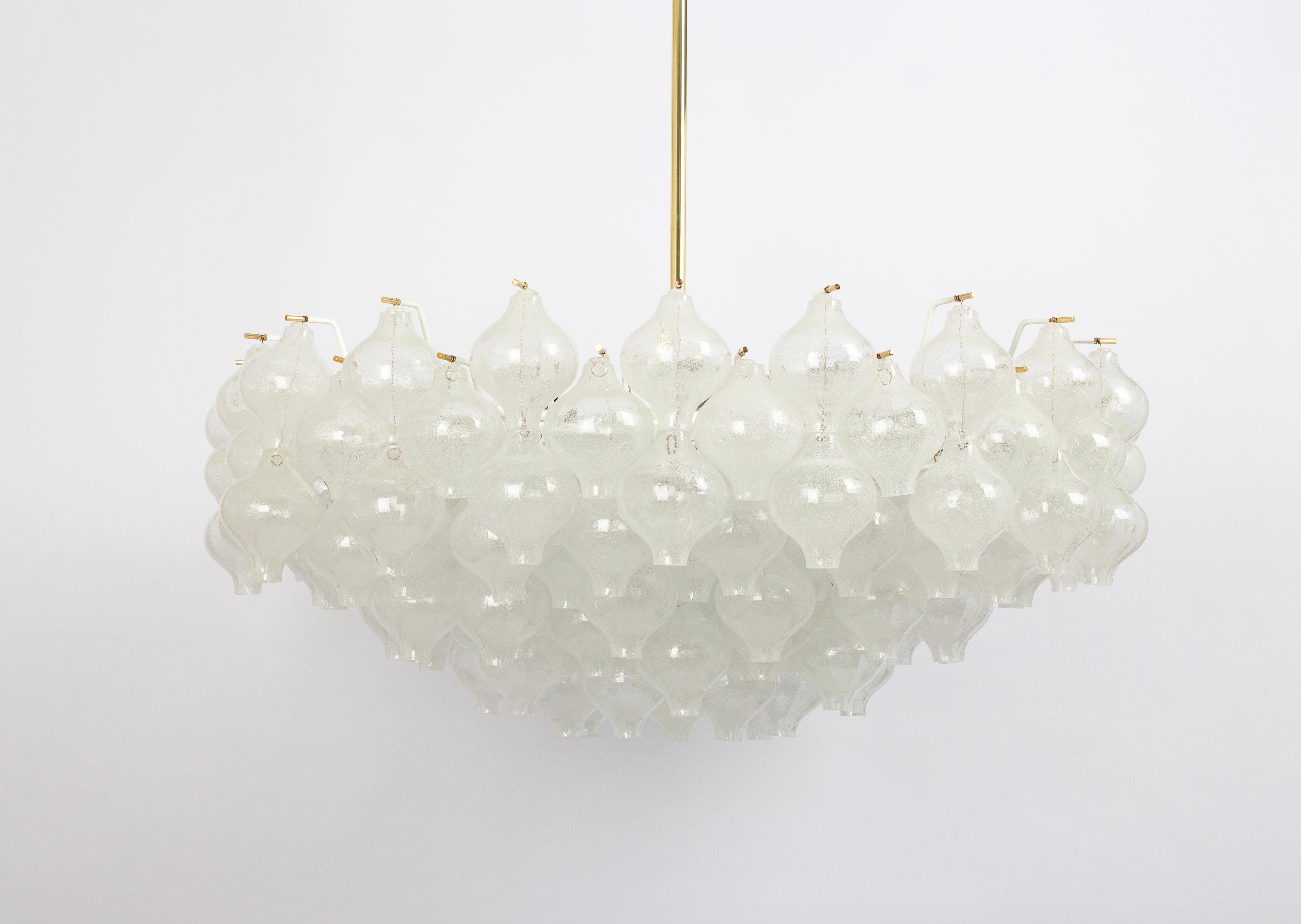 Mid-Century Modern 1 of 2 Extra Large Tulipan Glass Chandelier by Kalmar, Austria, 1960s For Sale
