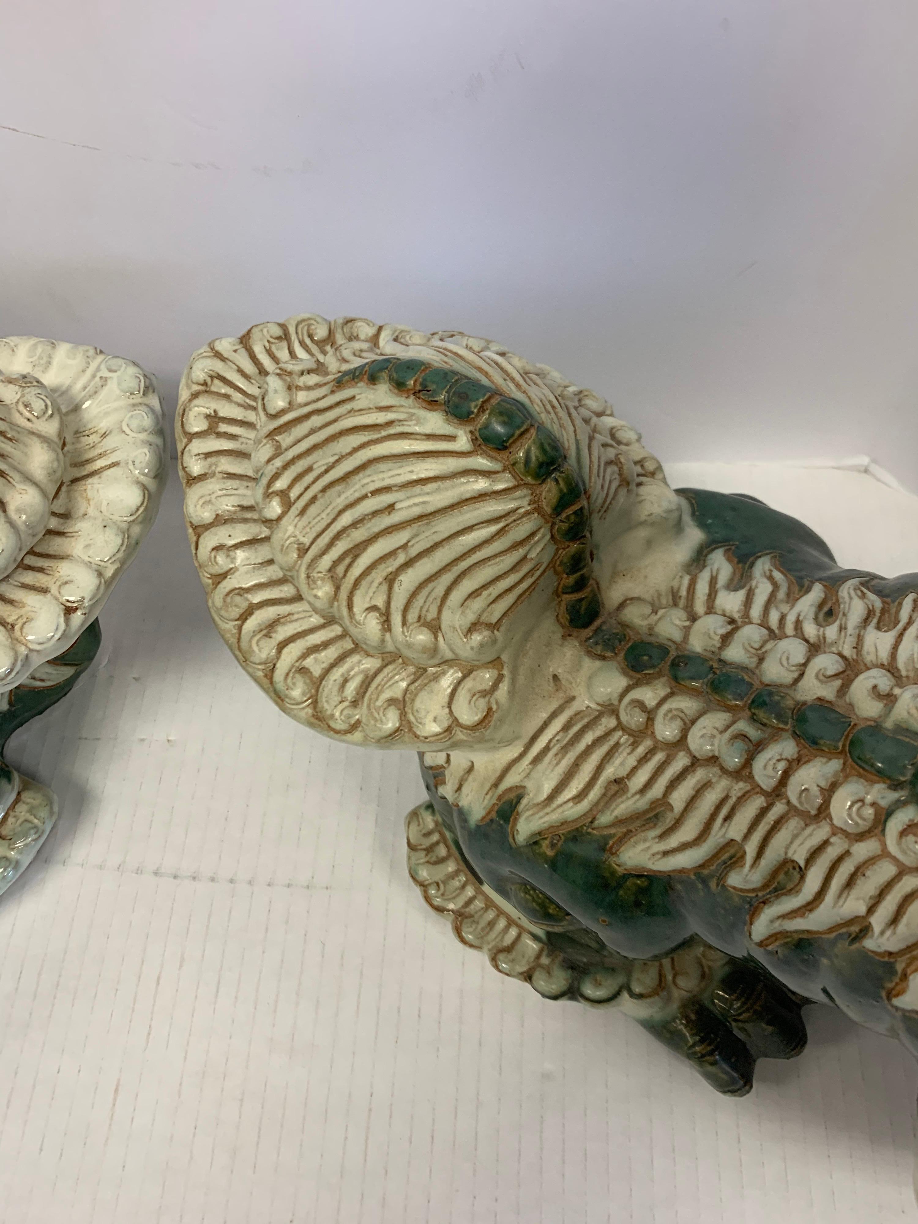 Extra-Large Pair of Chinese Glazed Porcelain Foo Dogs Sculptures 3