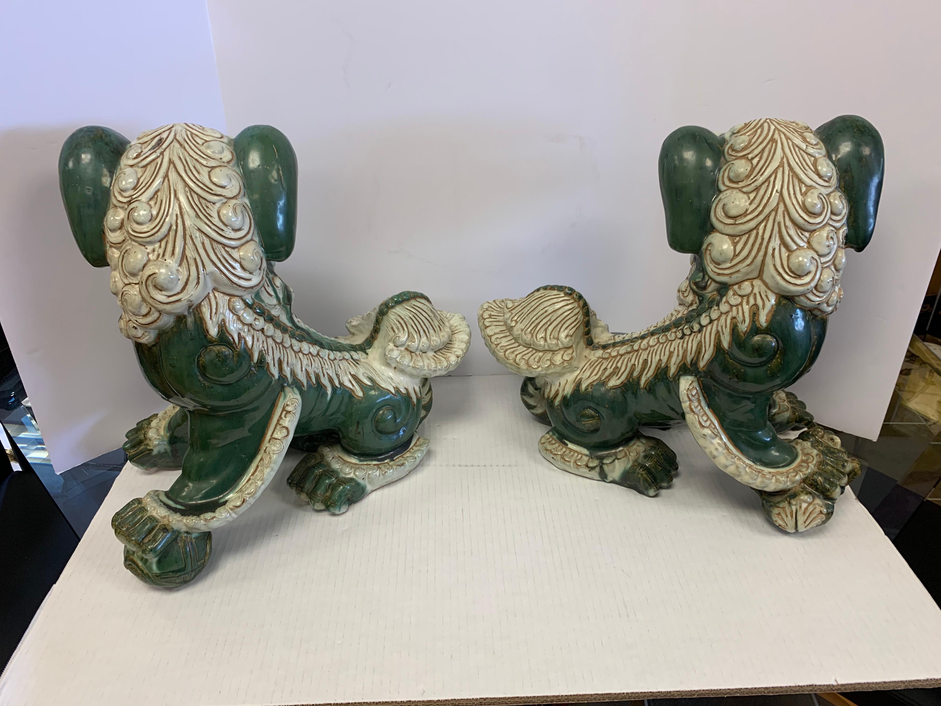 Extra-Large Pair of Chinese Glazed Porcelain Foo Dogs Sculptures 5