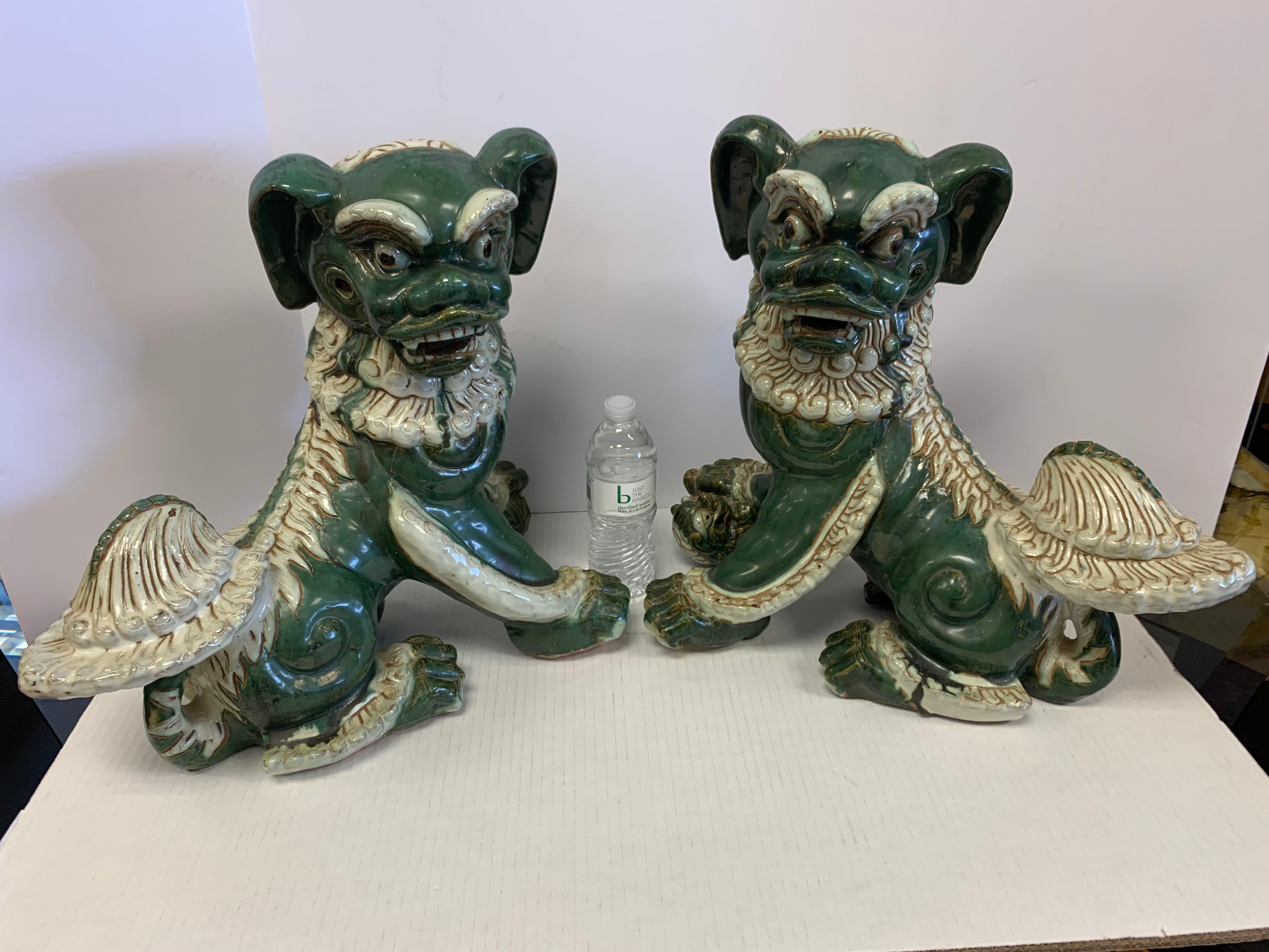 Extra-Large Pair of Chinese Glazed Porcelain Foo Dogs Sculptures 11