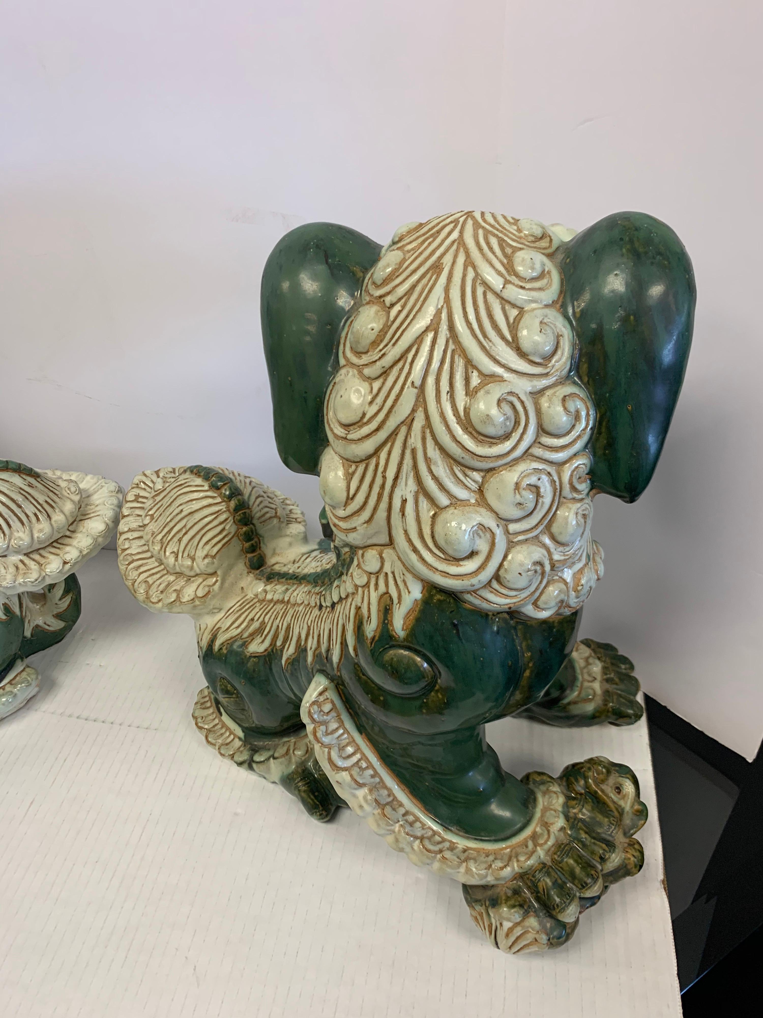Ceramic Extra-Large Pair of Chinese Glazed Porcelain Foo Dogs Sculptures