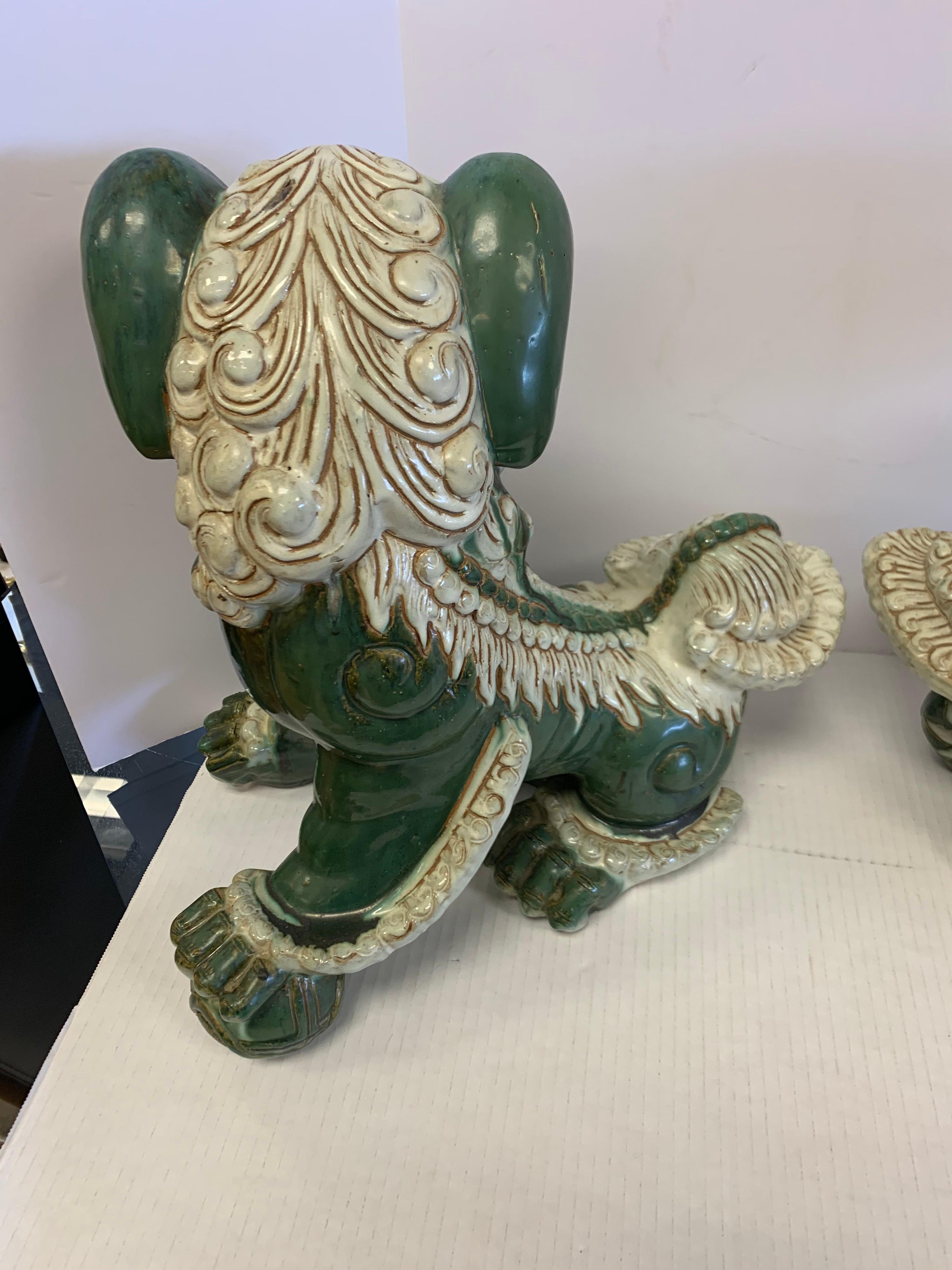 Extra-Large Pair of Chinese Glazed Porcelain Foo Dogs Sculptures 1