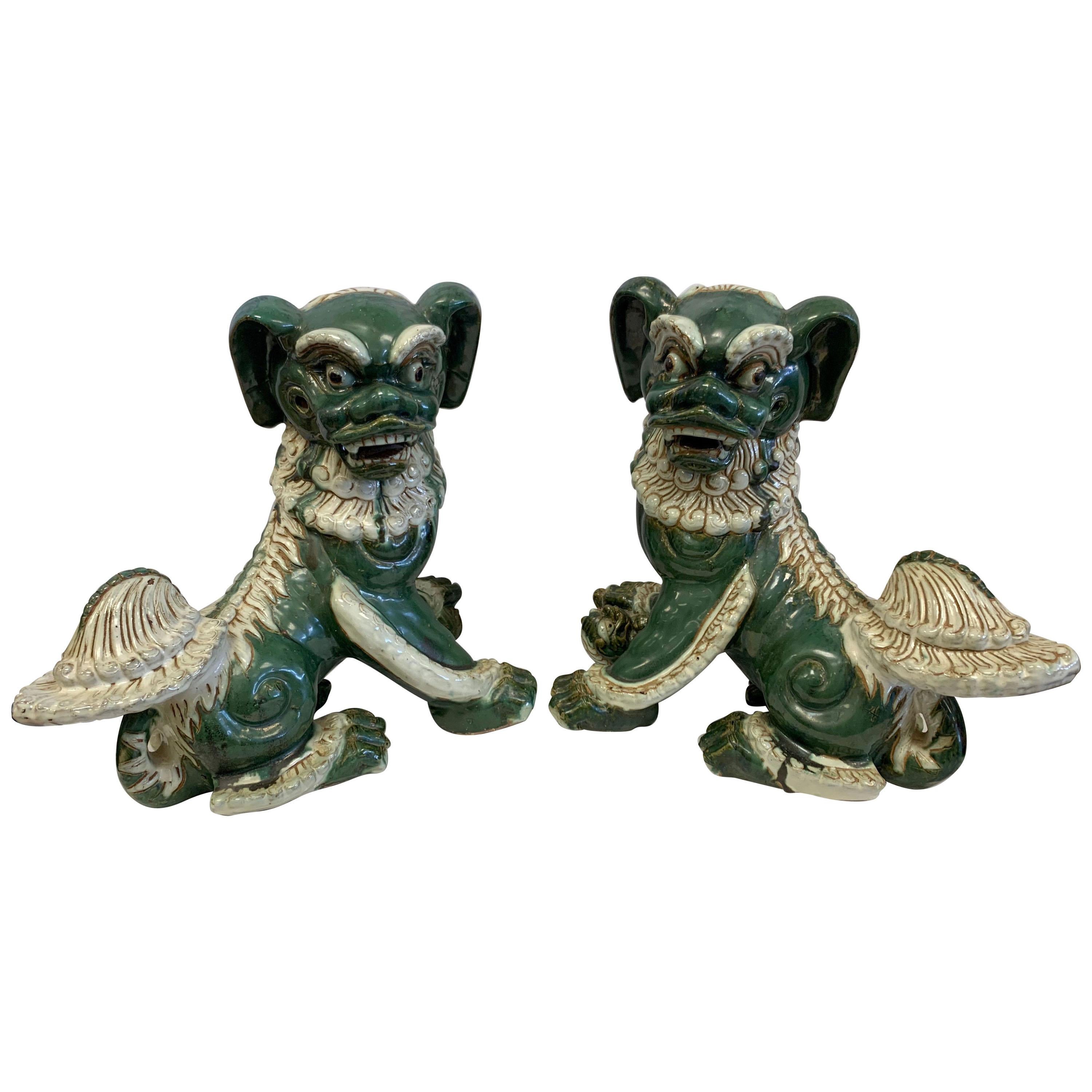 Extra-Large Pair of Chinese Glazed Porcelain Foo Dogs Sculptures