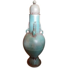 Retro Extra Large Turquoise Moroccan Urn, Very Old 