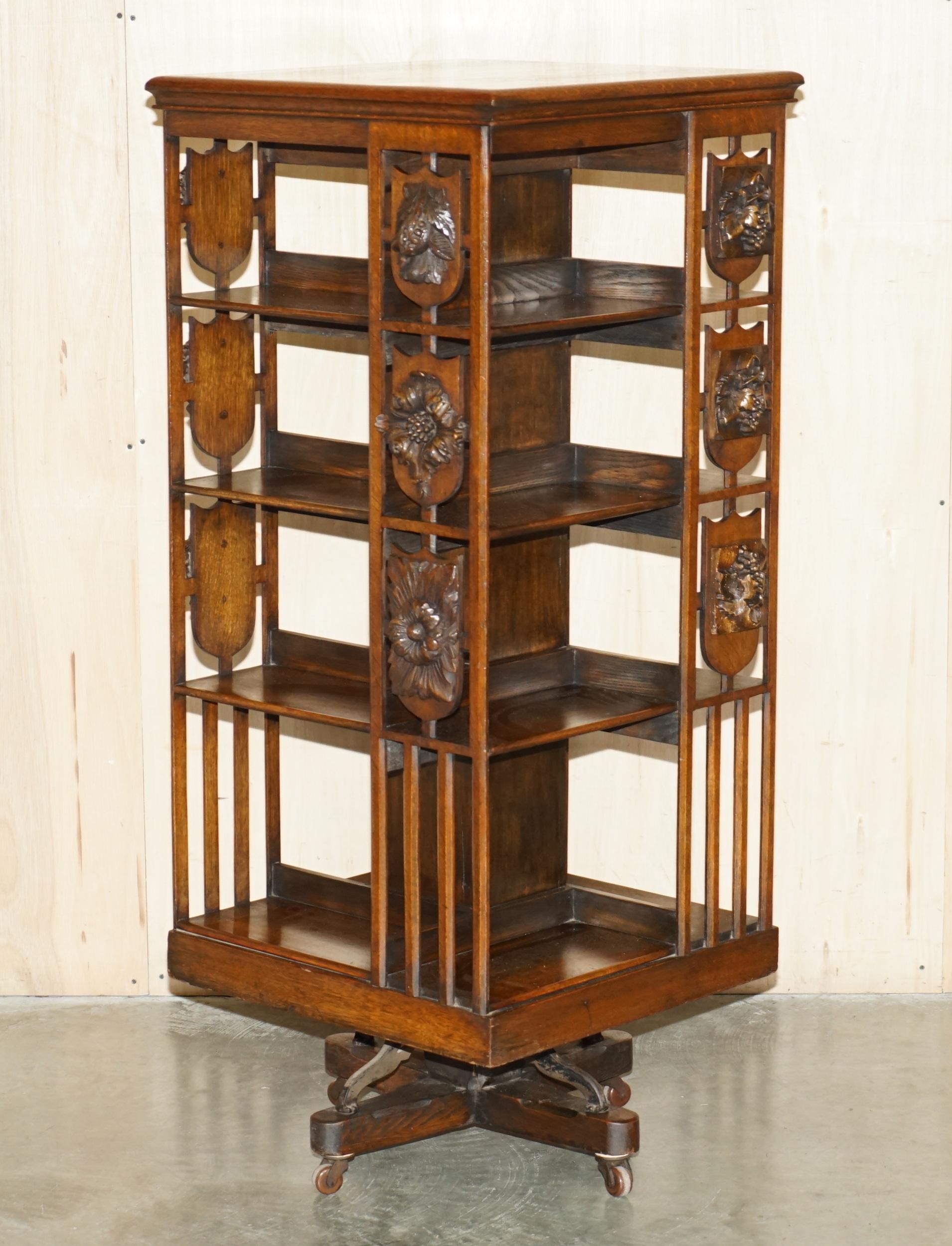 Royal House Antiques

Royal House Antiques is delighted to offer for sale this very fine antique very fine, fully restored, hand made in England in the Art Nouveau taste, oak revolving bookcase table that is extra tall at 143cm 

Please note the