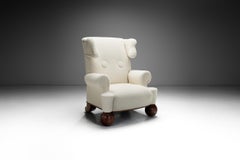 Extra Large Upholstered Wingback Armchair, Europe 1940s