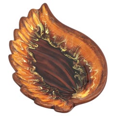 Vallauris Extra Large Majolica Ceramic Scalloped Leaf Platter / Centerpiece