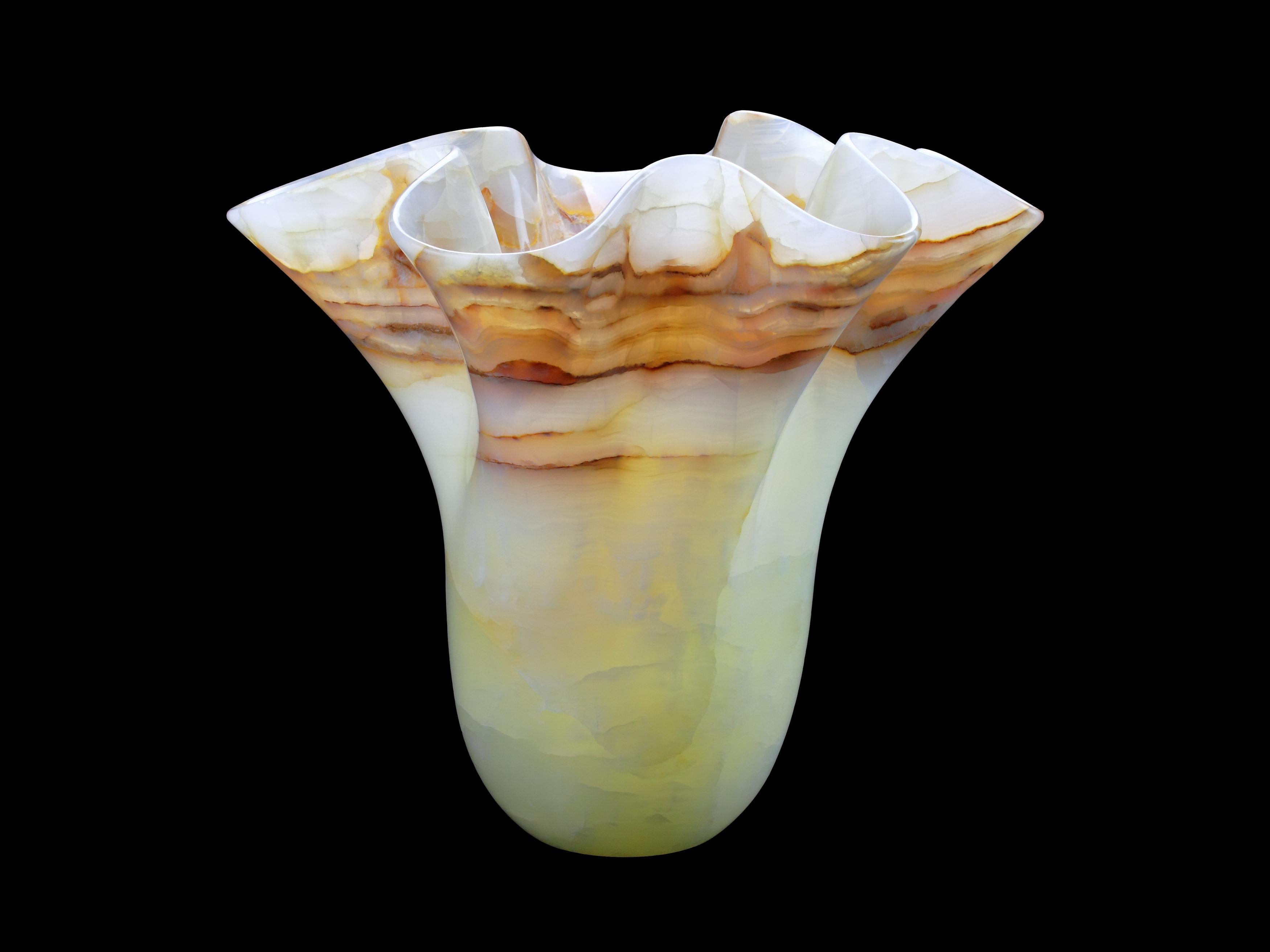Vase Vessel Sculpture Organic Shape White Onyx Marble Collectible Design Italy For Sale 2