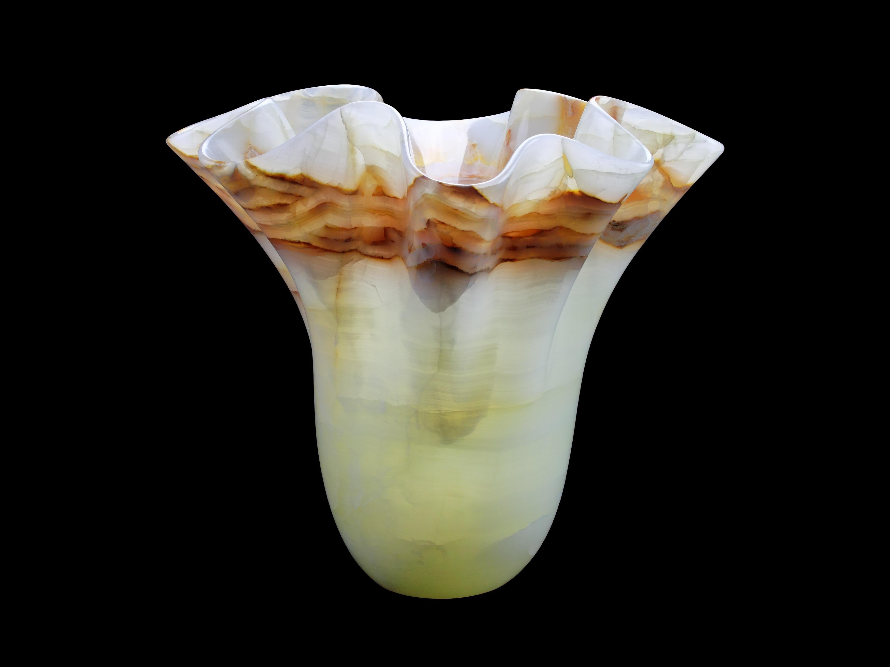 Vase Vessel Sculpture Organic Shape White Onyx Marble Collectible Design Italy For Sale 3