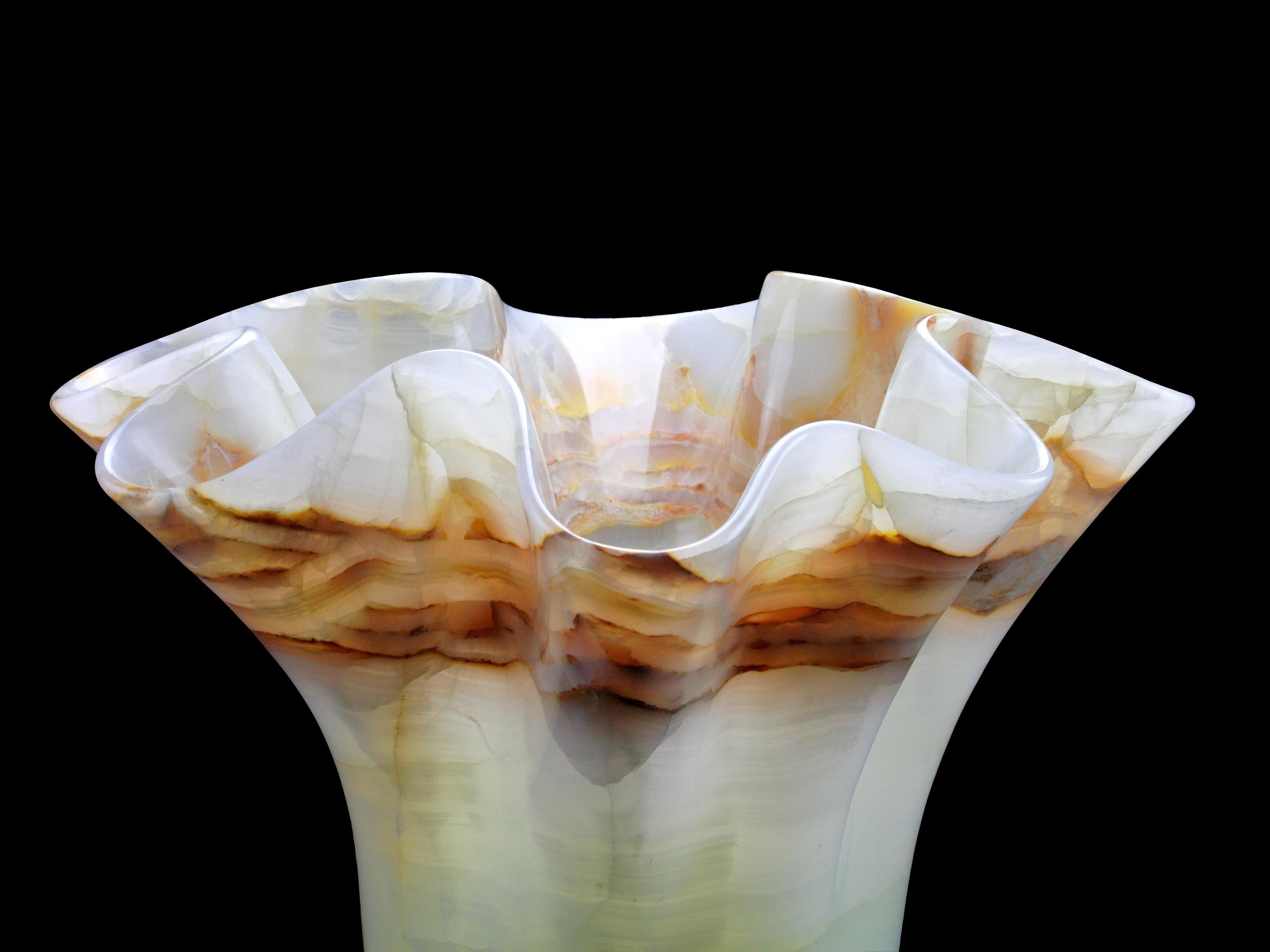 Vase Vessel Sculpture Organic Shape White Onyx Marble Collectible Design Italy For Sale 4