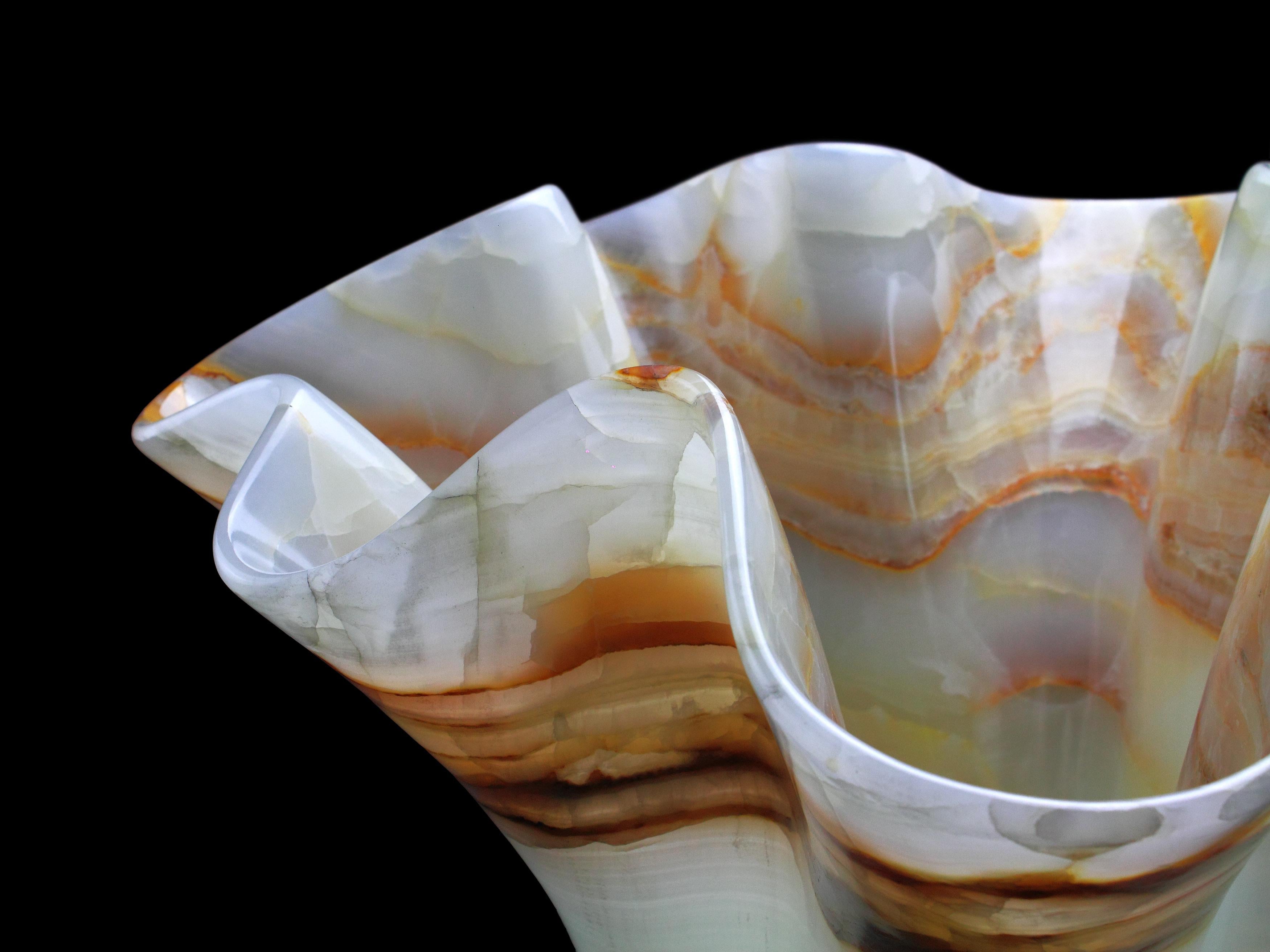 Vasen-Gefäß-Skulptur in organischer Form aus weißem Onyxmarmor, Sammlerstück, Italien im Angebot 6