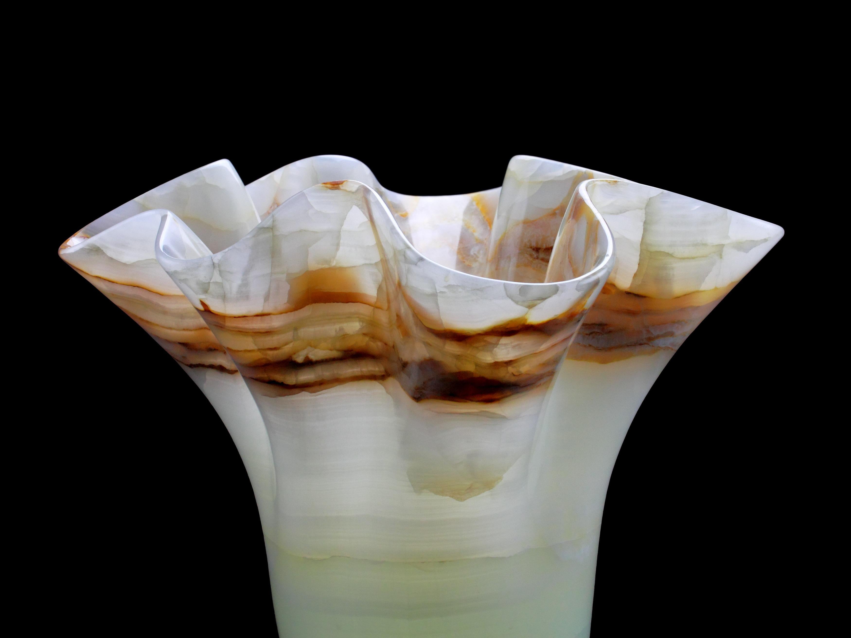 Vase Vessel Sculpture Organic Shape White Onyx Marble Collectible Design Italy For Sale 6