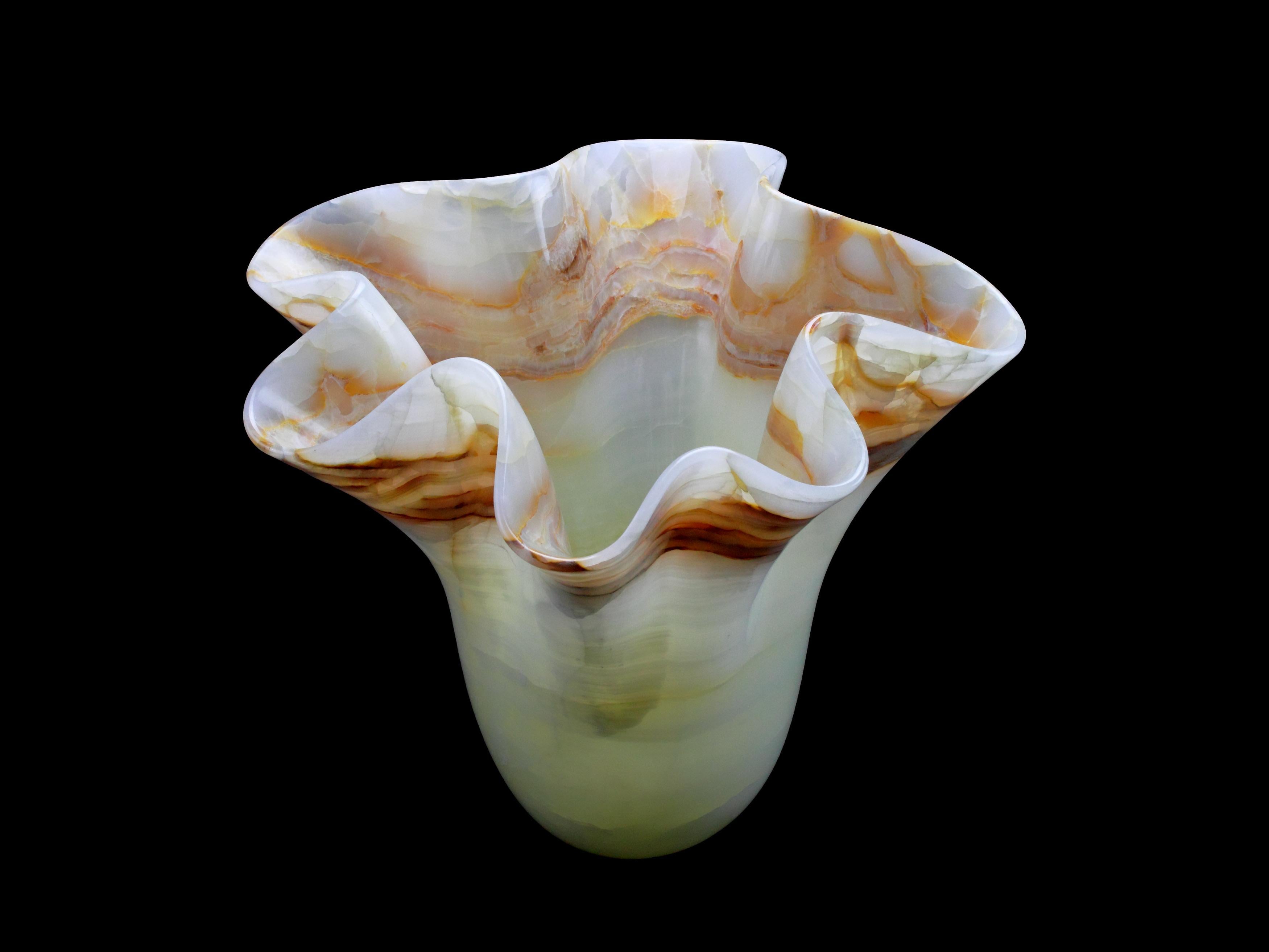 Vase Vessel Sculpture Organic Shape White Onyx Marble Collectible Design Italy For Sale 7