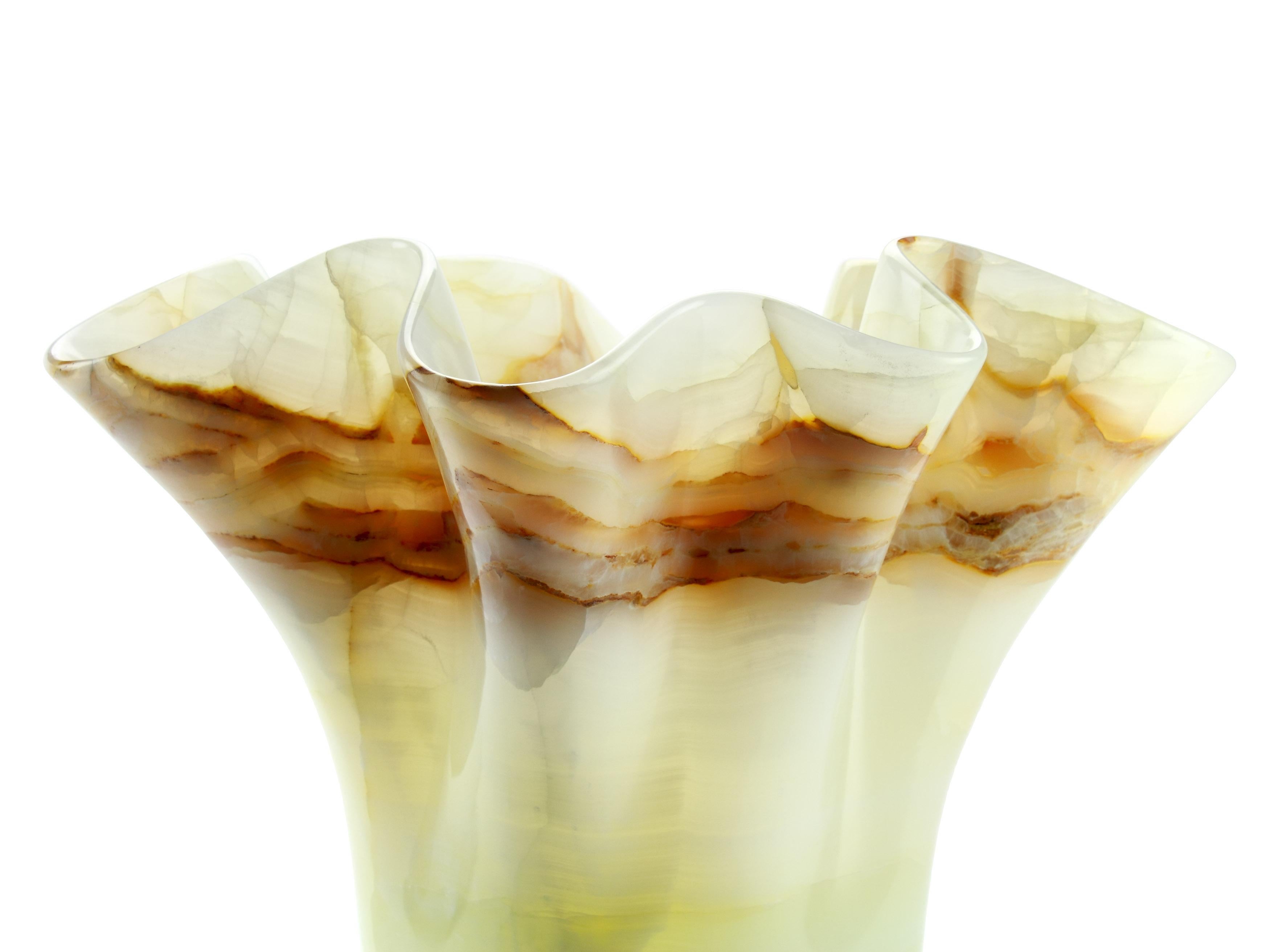Modern Vase Vessel Sculpture Organic Shape White Onyx Marble Collectible Design Italy For Sale