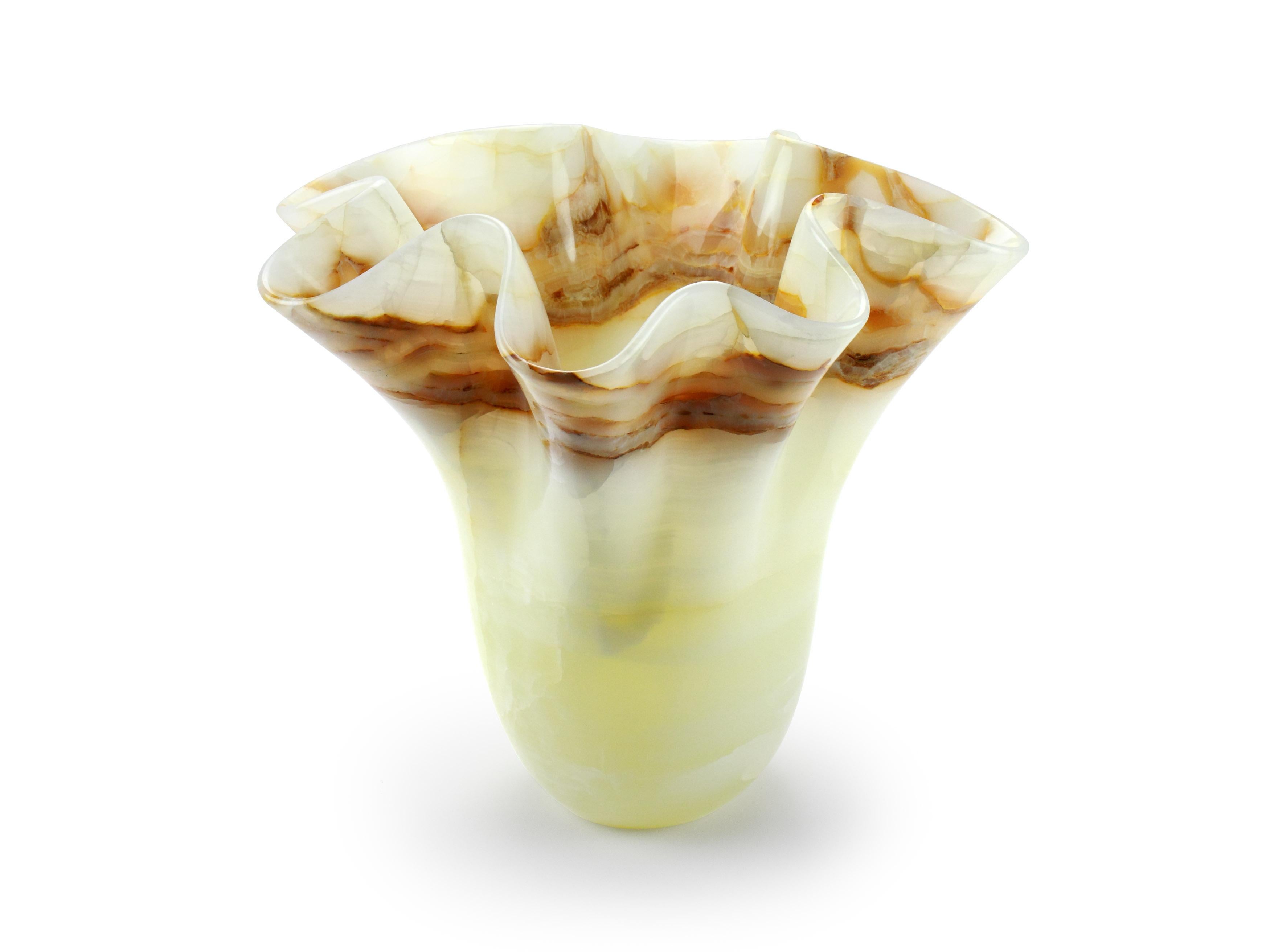 Italian Vase Vessel Sculpture Organic Shape White Onyx Marble Collectible Design Italy For Sale