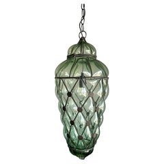 Lampada a sospensione extra large in vetro soffiato a bocca in stile veneziano con struttura in metallo