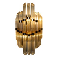 Extra Large Venini Style Murano Glass and Gilt Brass Sconce, Italy
