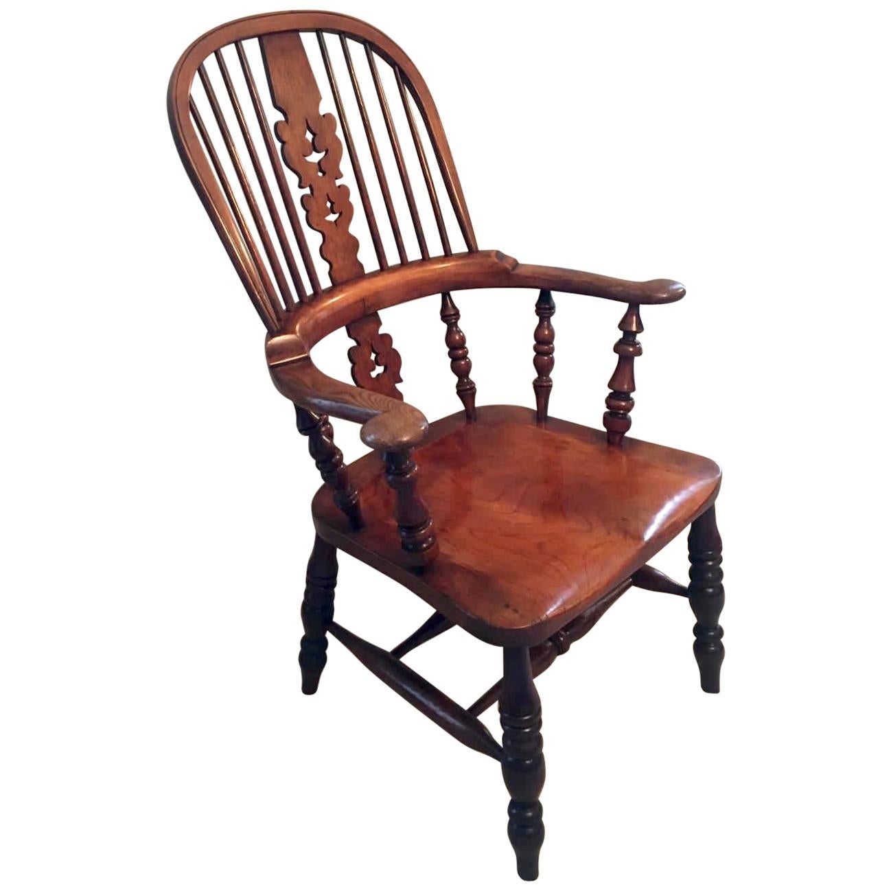 Extra Large Victorian Antique Hoop Back Broad Arm Windsor Chair