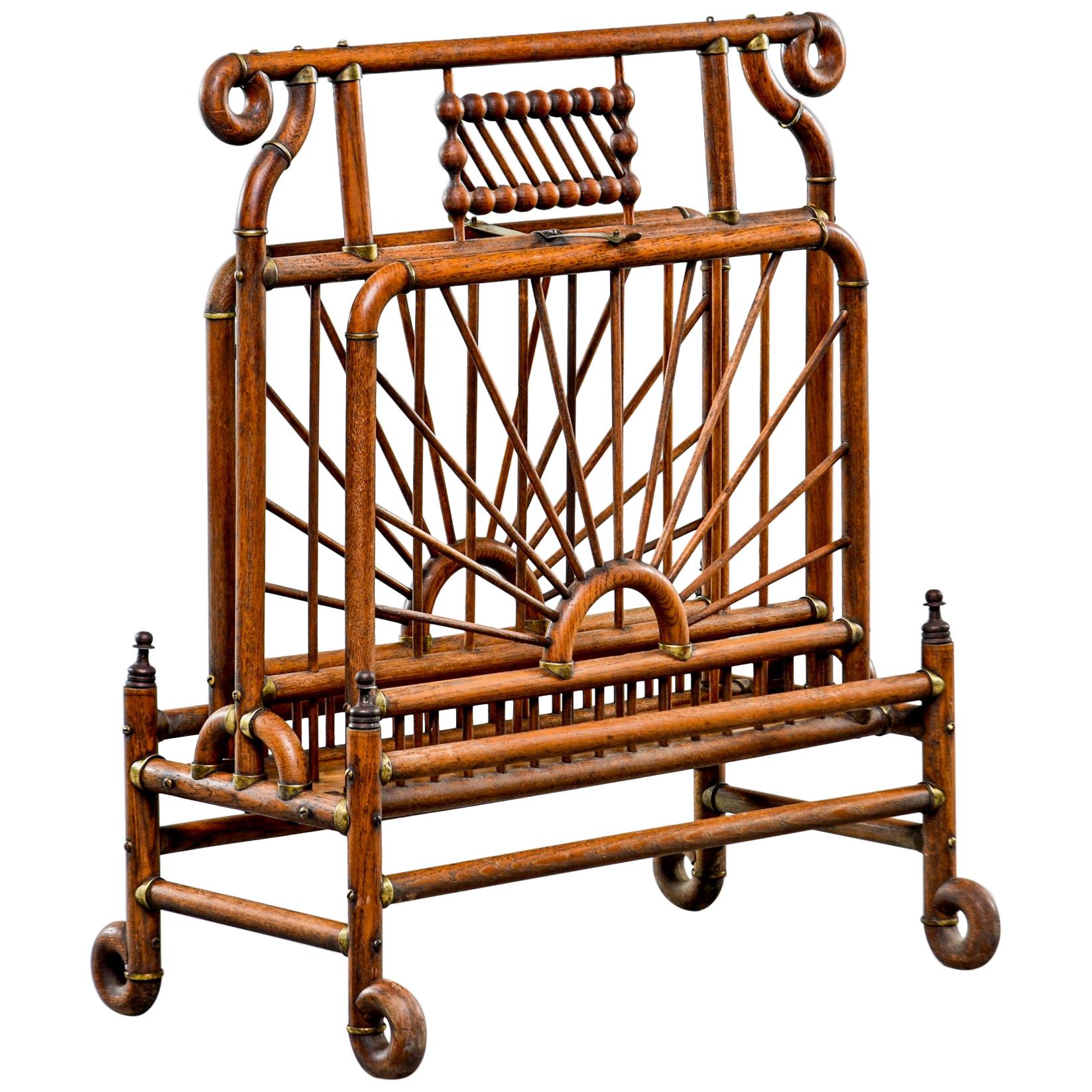 Extra Large Victorian Bentwood and Brass Magazine Rack