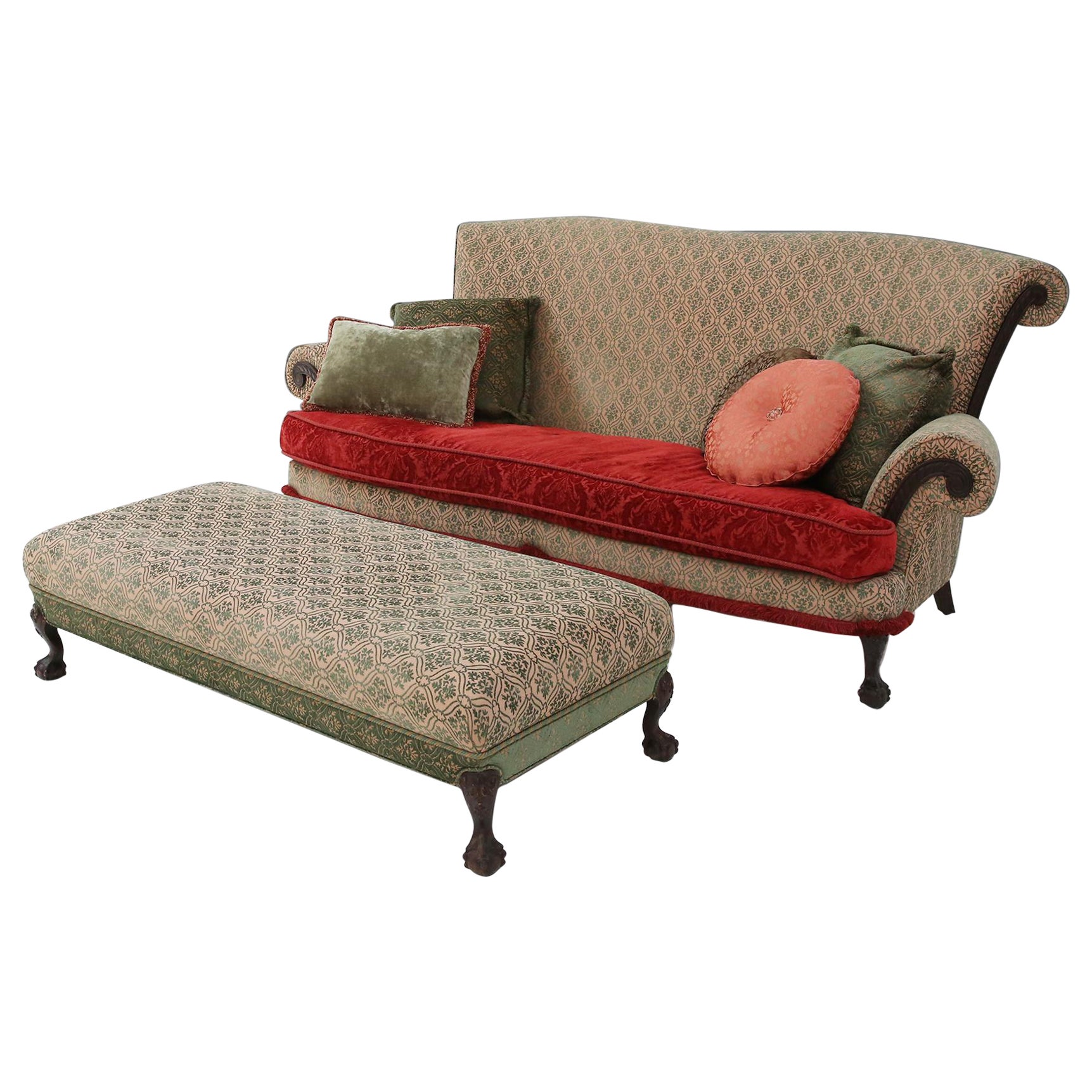 Extra großes viktorianisches Sofa und Ottomane aus dem Jahr 1890