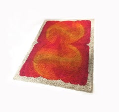 Très grand tapis Rya multicolore à poils hauts:: Vintage 1970 Moderniste:: Desso