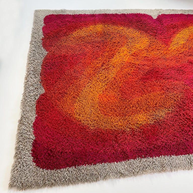 Extra Large Vintage 1970s Modernist Multi-Color High Pile Rya Rug by ...