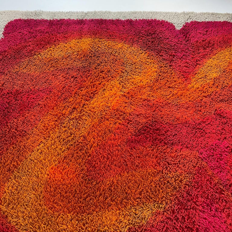 Extra Large Vintage 1970s Modernist Multi-Color High Pile Rya Rug by ...