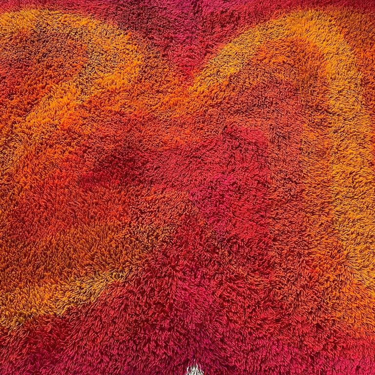 Extra Large Vintage 1970s Modernist Multi-Color High Pile Rya Rug by ...
