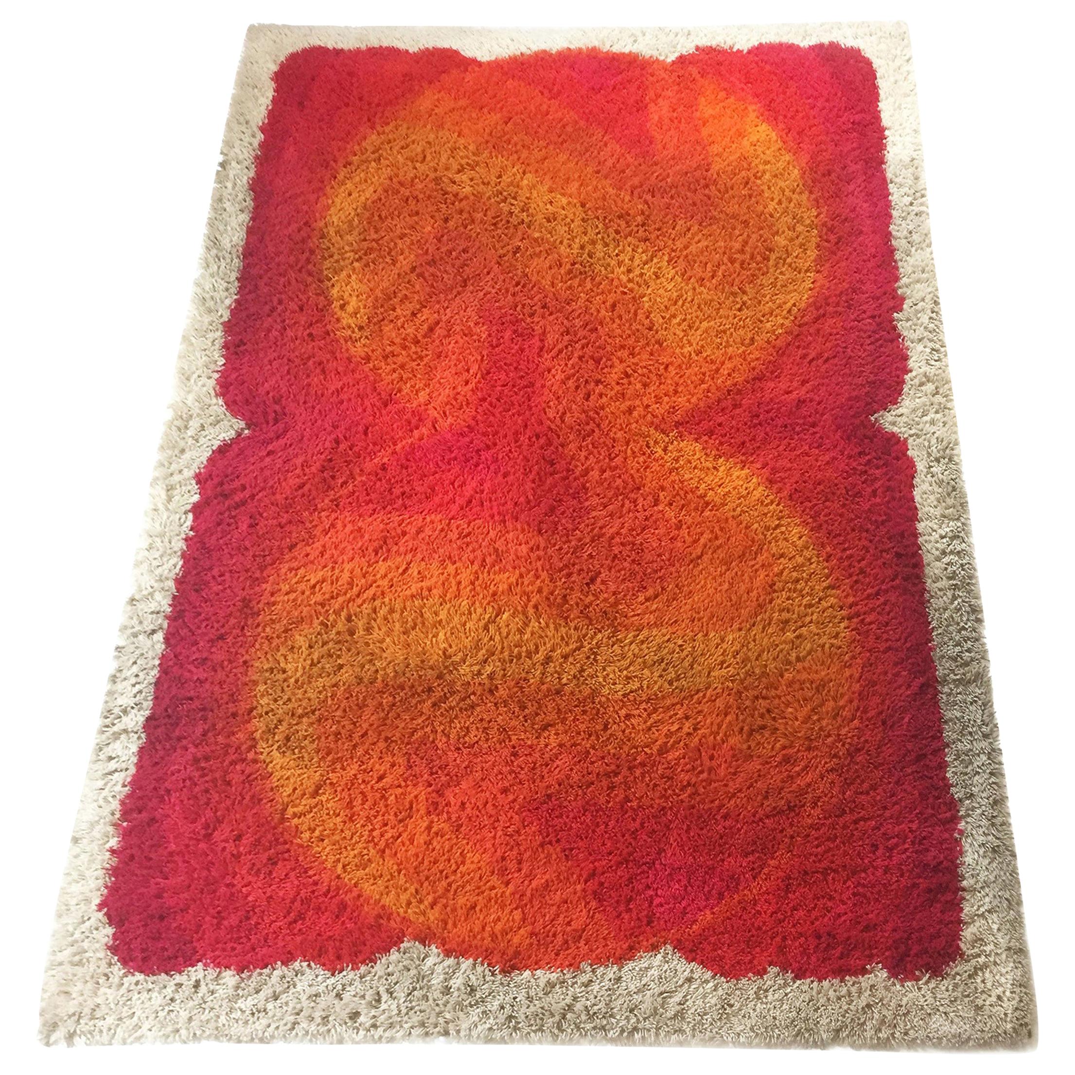 Extra Large Vintage 1970s Modernist Multi-Color High Pile Rya Rug by Desso