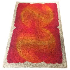 Très grand tapis Rya multicolore à poils hauts:: Vintage 1970 Moderniste:: Desso