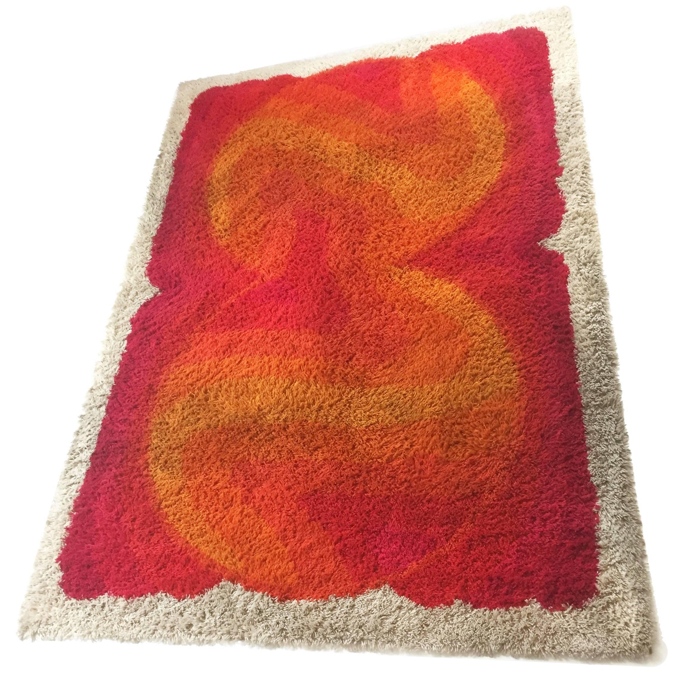 Extra Large Vintage 1970s Modernist Multi-Color High Pile Rya Rug by Desso