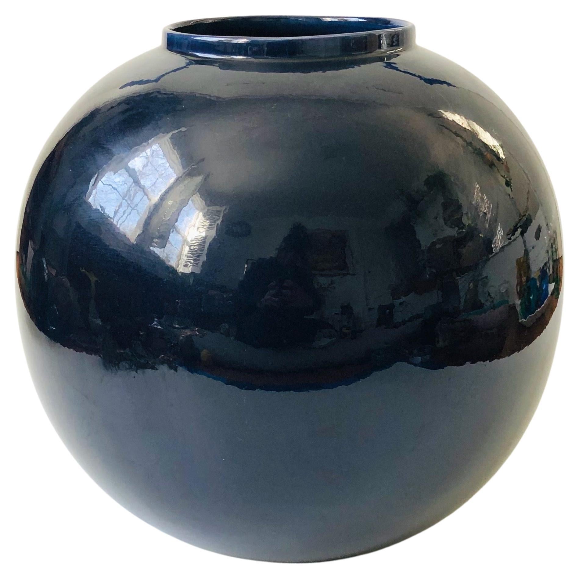 Extra Large Vintage 80s Modern Blue Sphere Vase by Jaru / Floor Vase