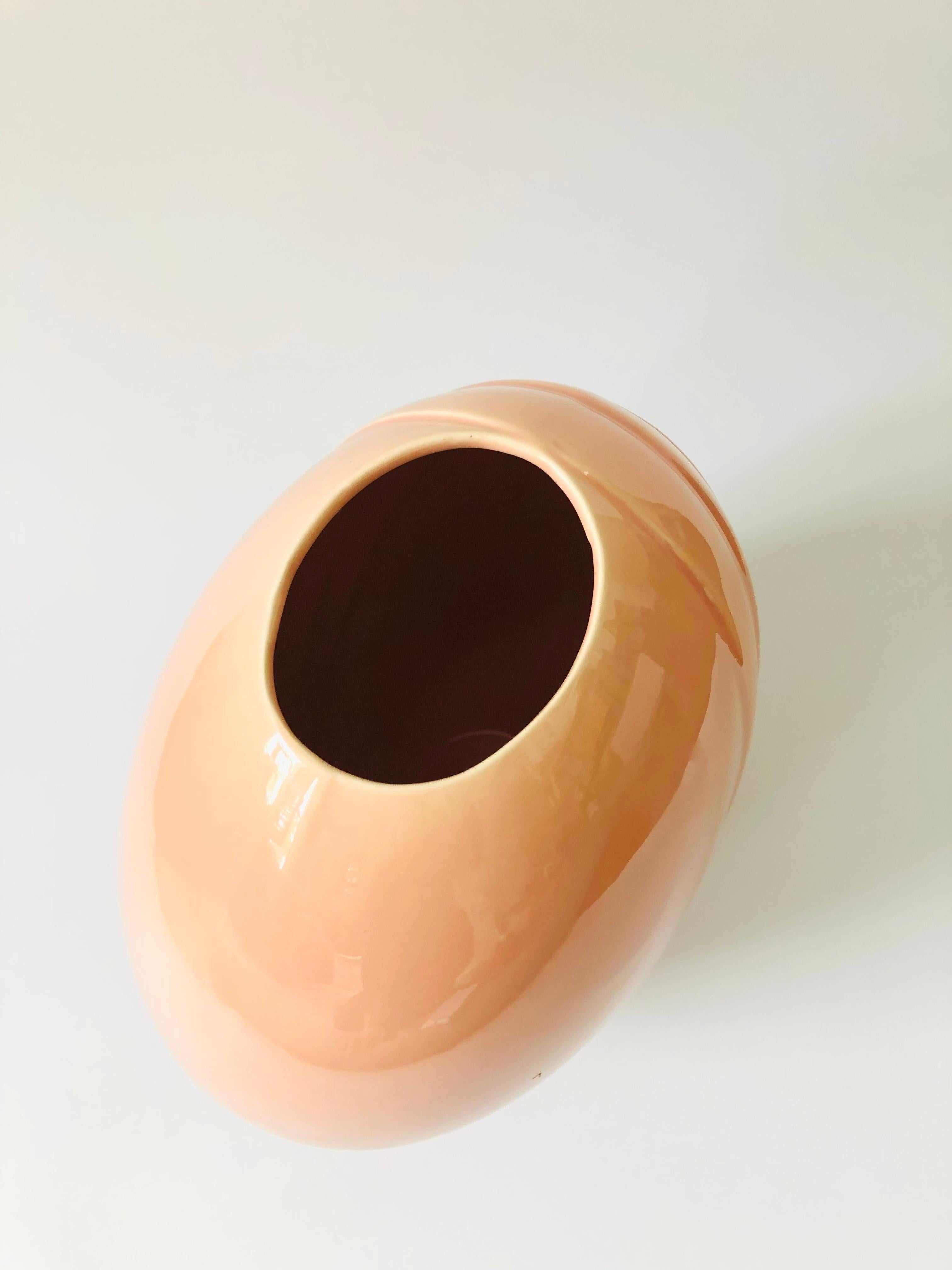Ceramic Extra Large Vintage 80s Modern Embossed Pink Vase For Sale