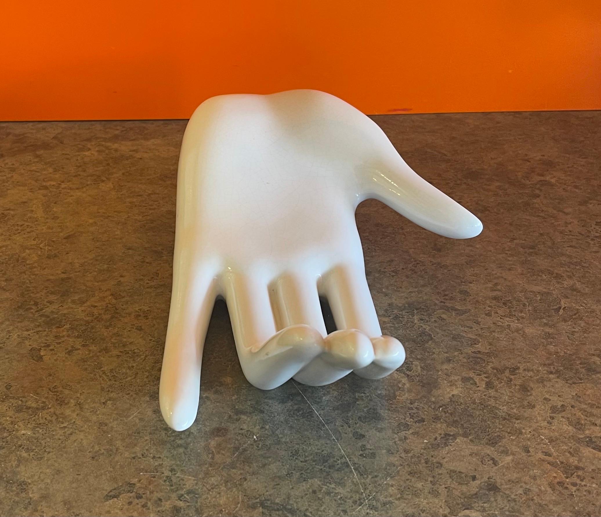 Glazed Extra Large Vintage Ceramic Resting Hand Sculpture For Sale