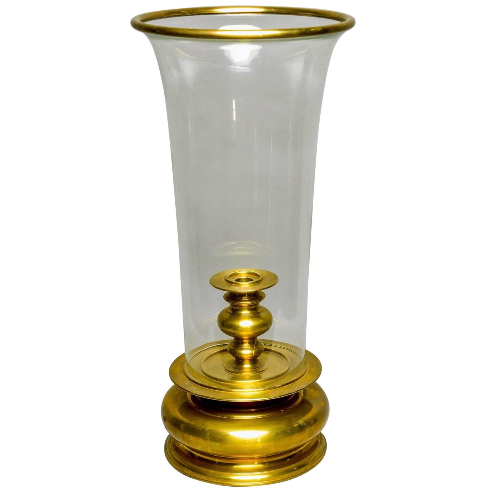 Vintage Brass candle holder with glass hurricane