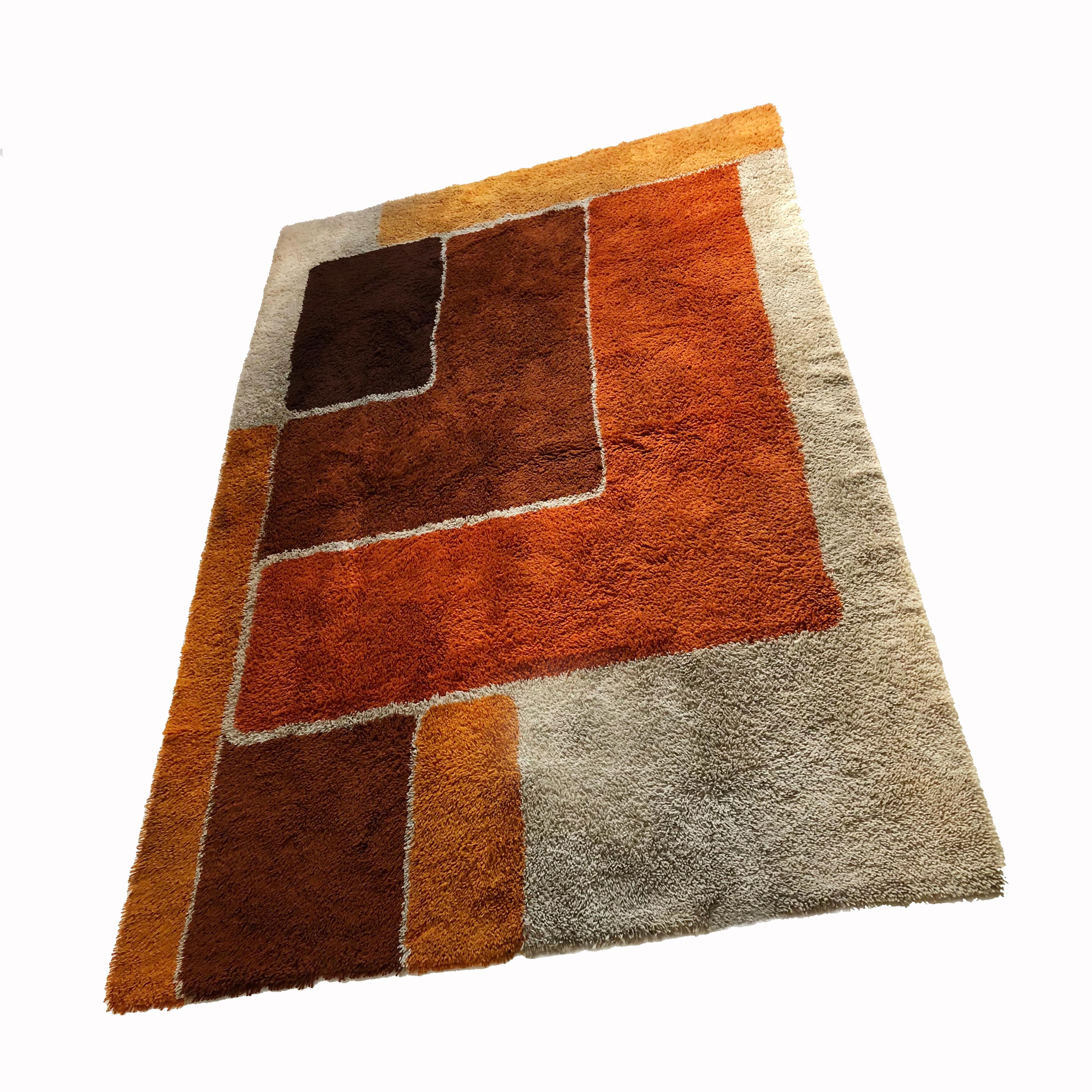 Mid-Century Modern Extra Large Vintage Colorful Cubic High Pile Rug by Desso, Netherlands, 1970