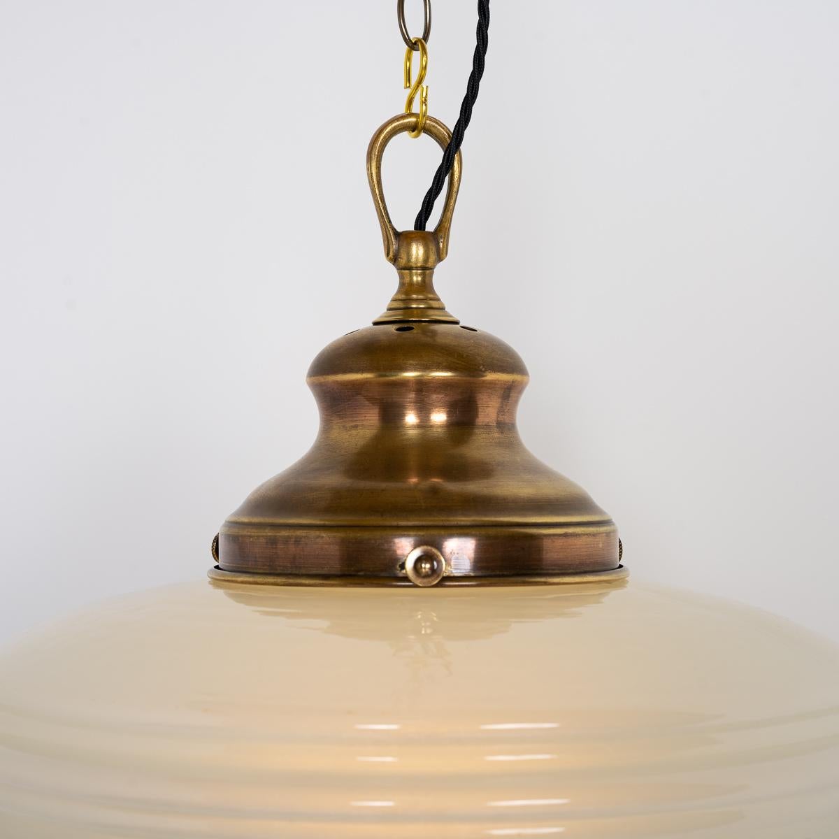 Extra Large Vintage Decorative Moonstone Pendant Light With Brass Canopy 6