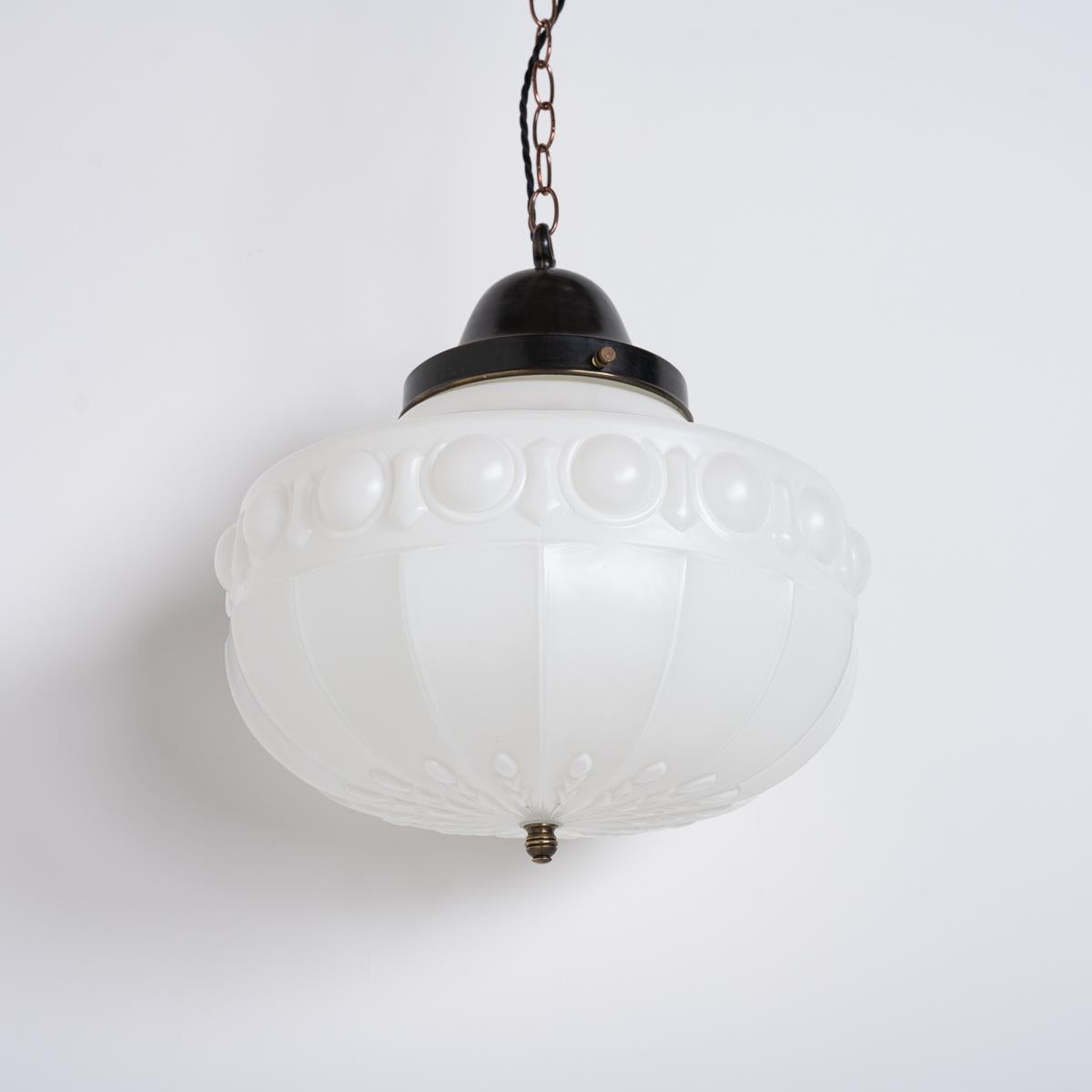 Extra Large Vintage Decorative Opaline Pendant Light With Brass Canopy 6