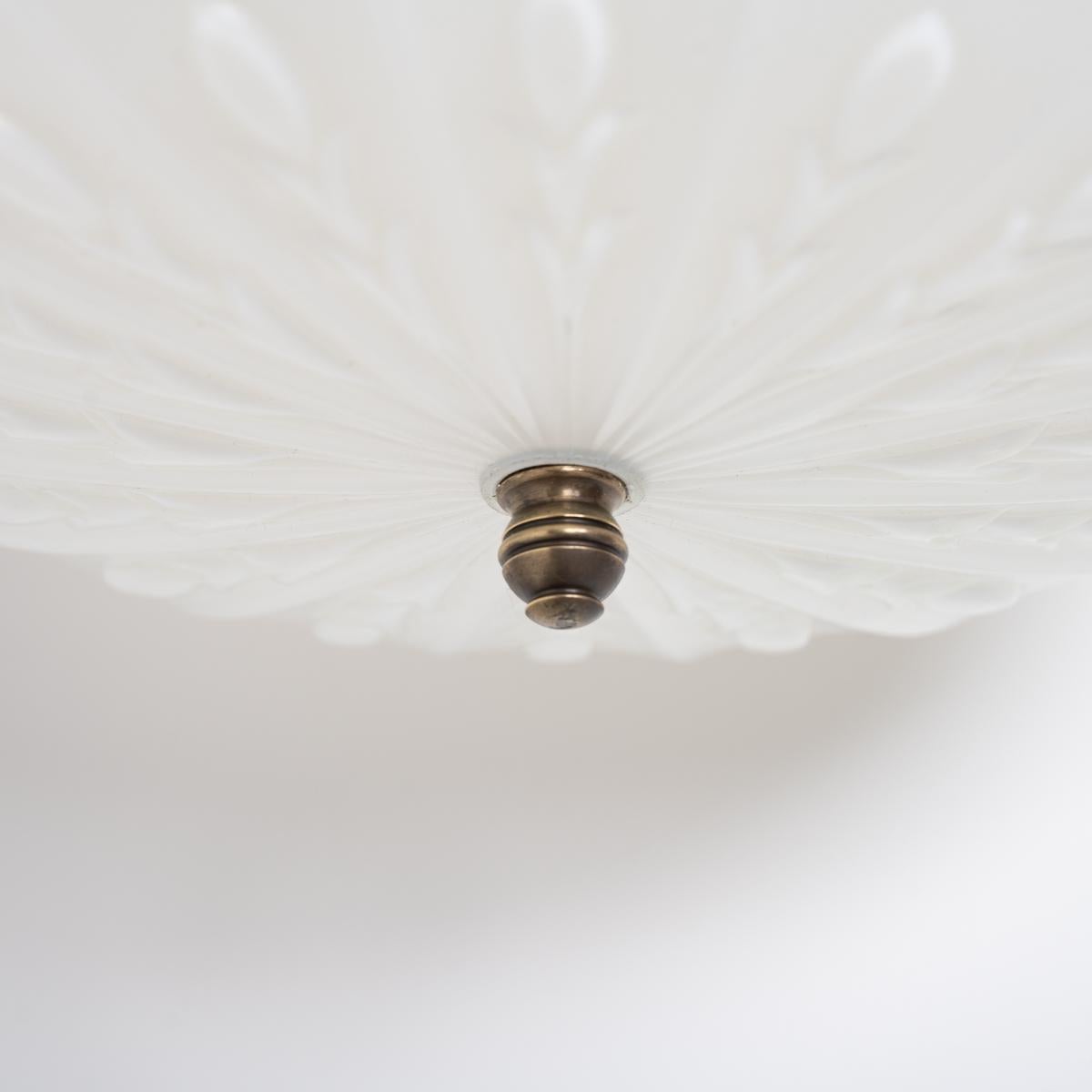 Extra Large Vintage Decorative Opaline Pendant Light With Brass Canopy 7