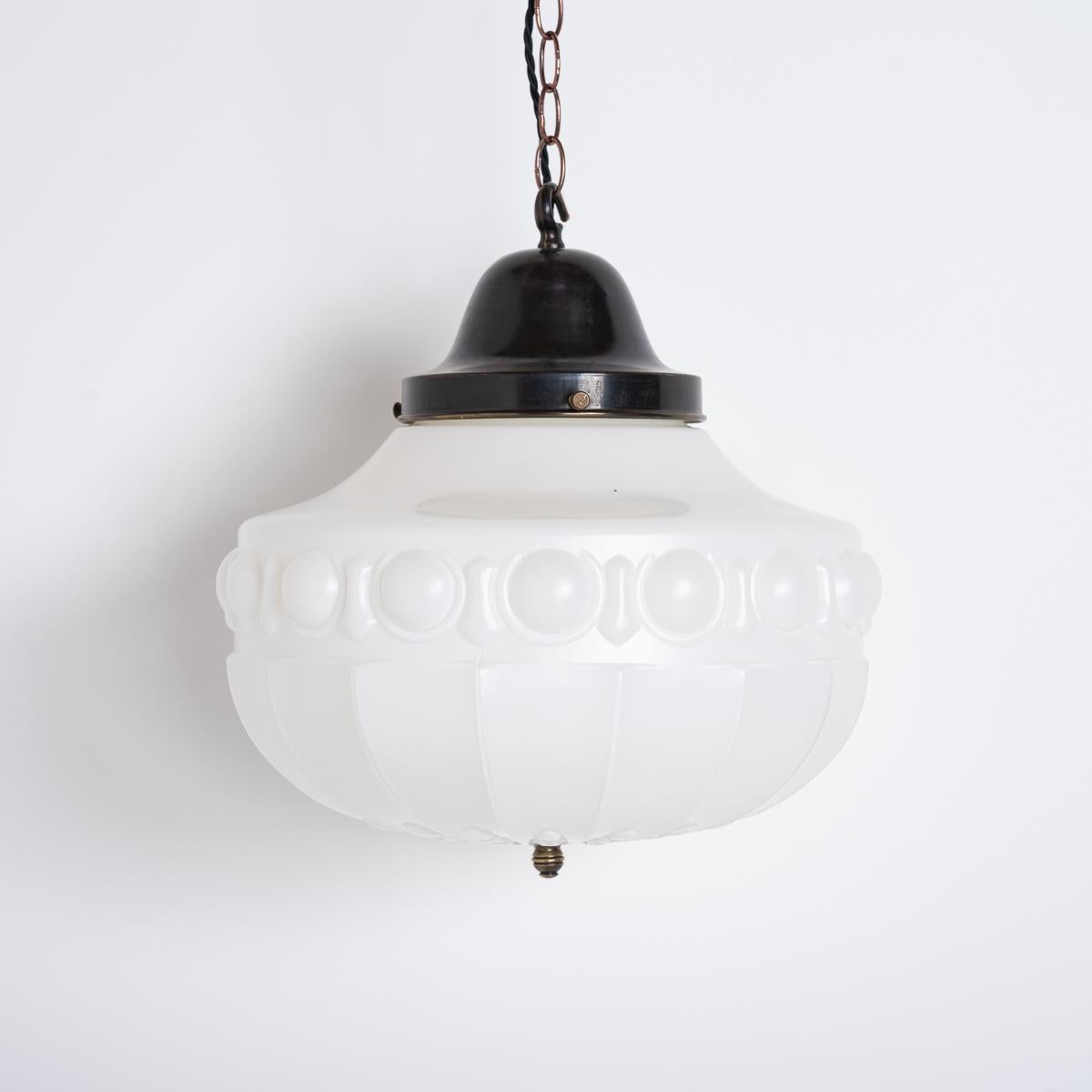 Mid-20th Century Extra Large Vintage Decorative Opaline Pendant Light With Brass Canopy