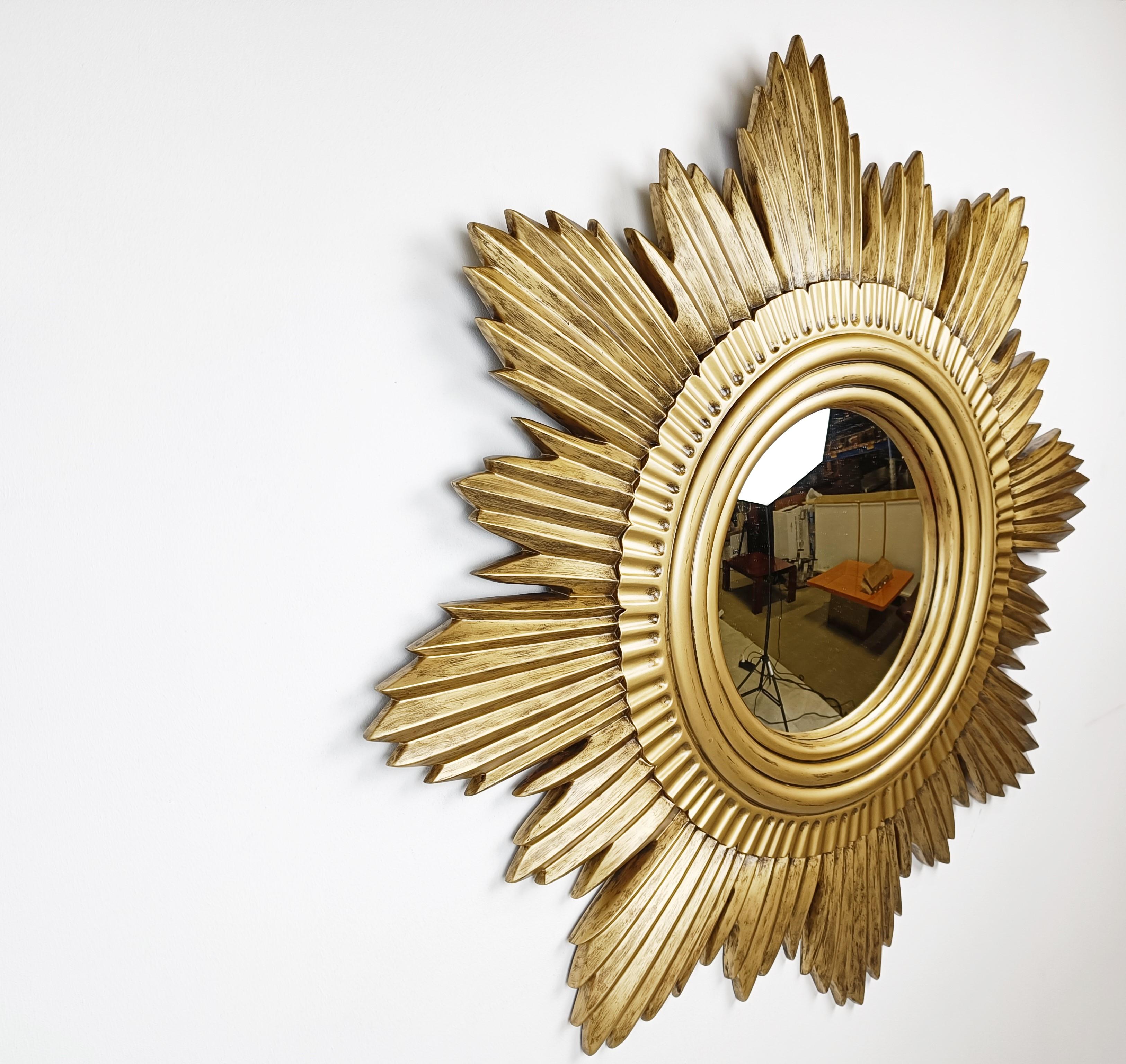 Belgian Extra Large Vintage Golden Sunburst Mirror, 1960s